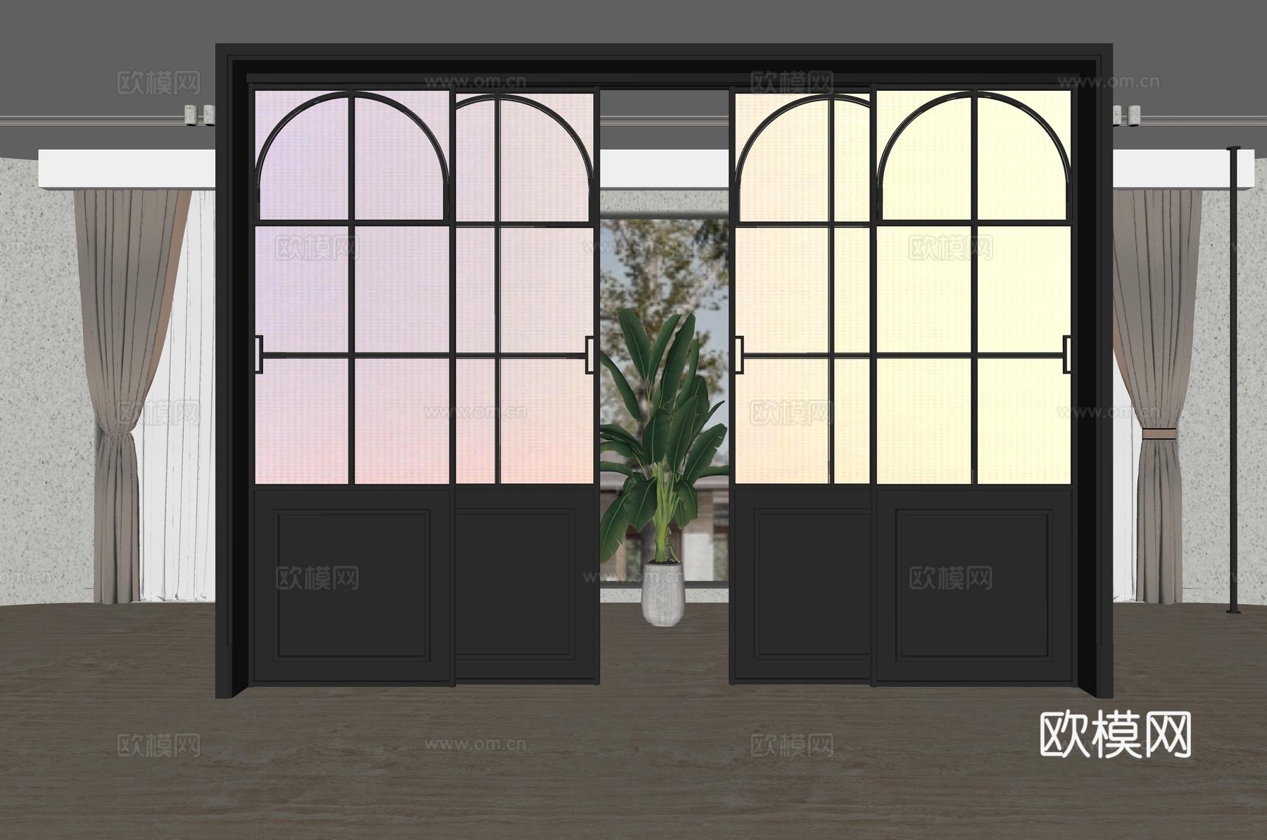 现代推拉门su模型