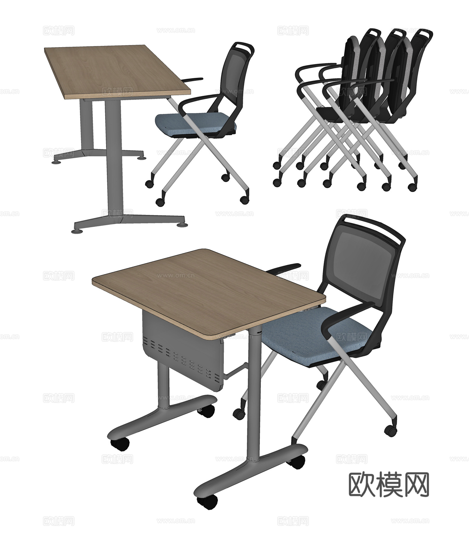 现代办公桌 会议桌 课桌 条桌 折叠桌 培训桌 培训椅 会议su模型