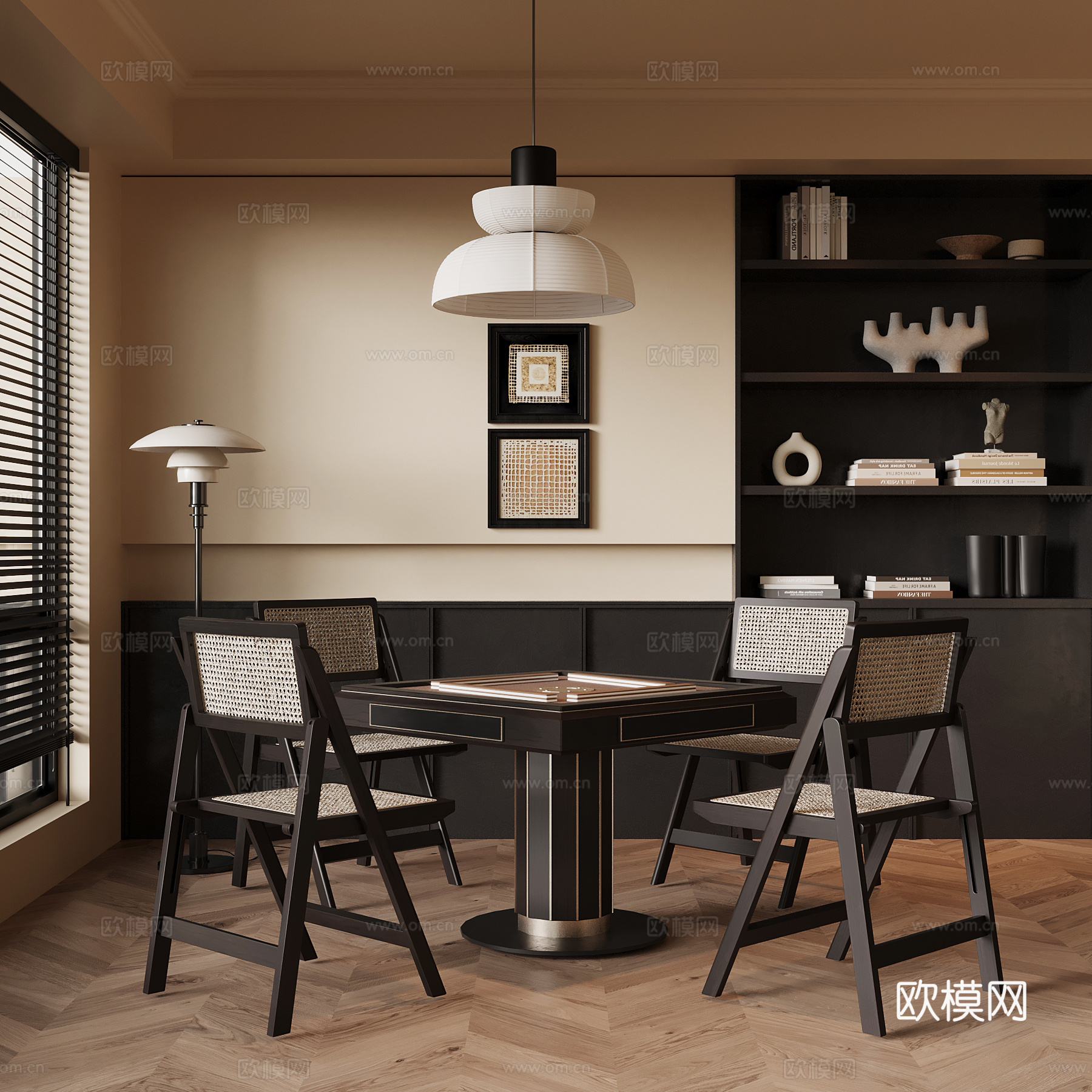 法式棋牌室 麻将室 棋牌桌su模型