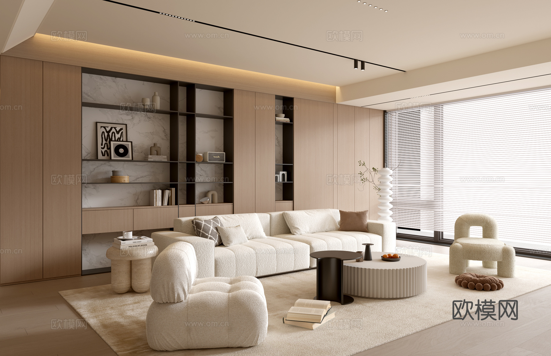 现代客厅 奶油客厅 沙发背景墙 客厅背景 沙发茶几组合su模型