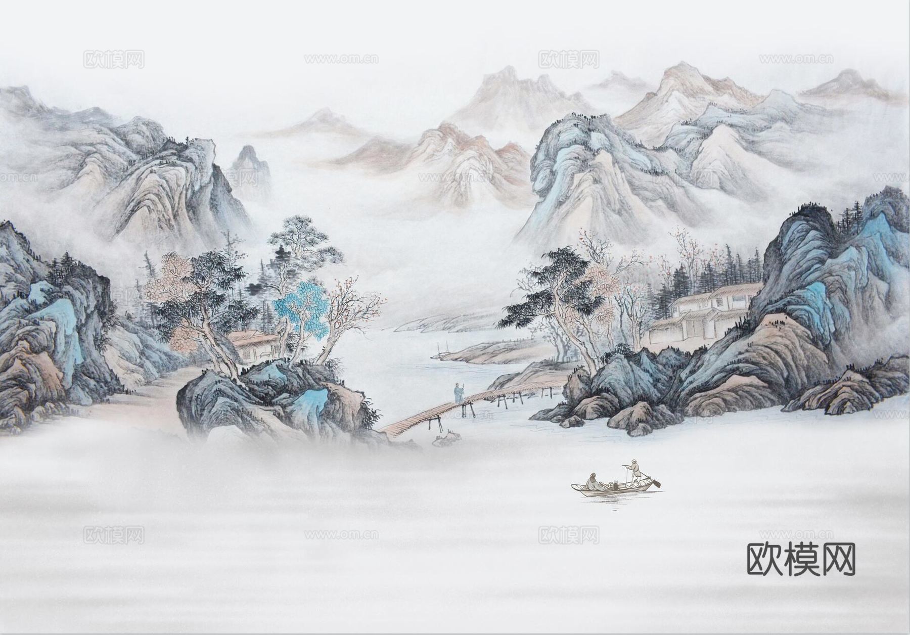 中式新中式高清山水壁纸壁画装饰画下载