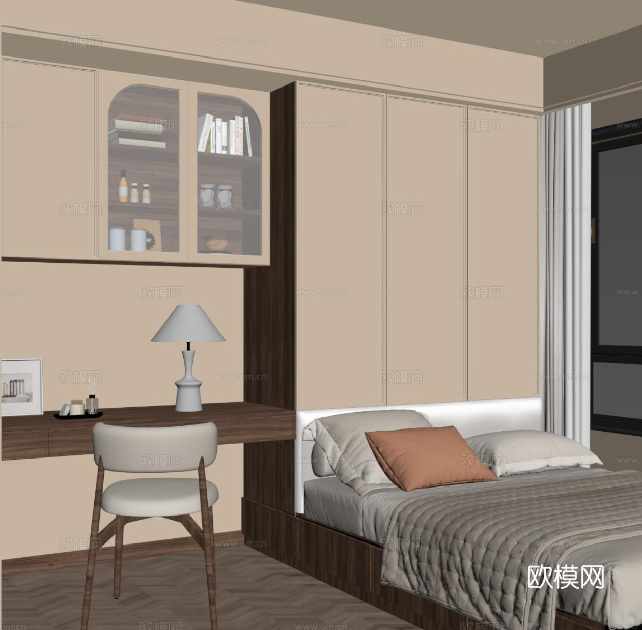 中古风榻榻米卧室su模型