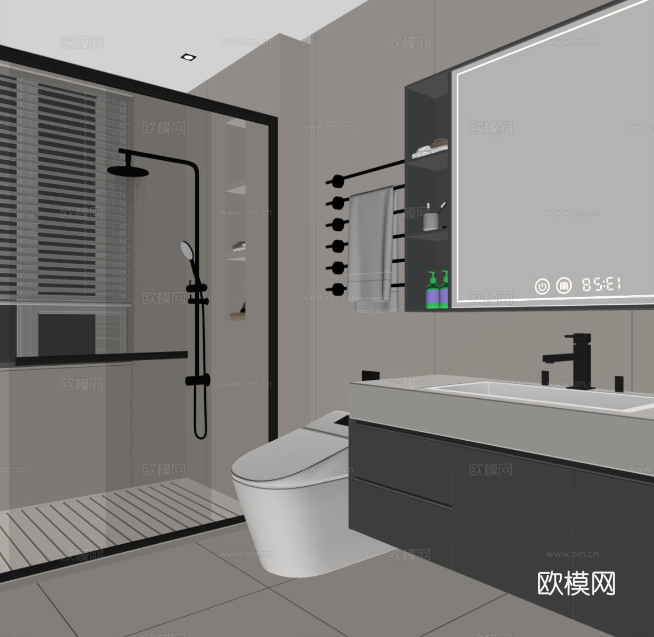 现代卫生间 浴室柜 马桶su模型