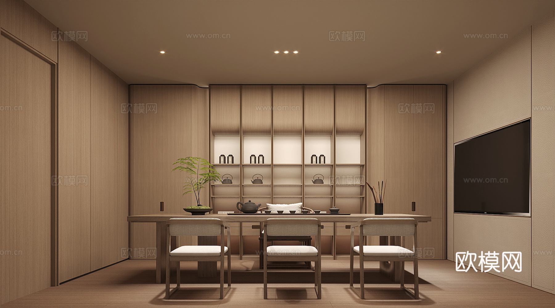 新中式茶室 茶桌椅su模型