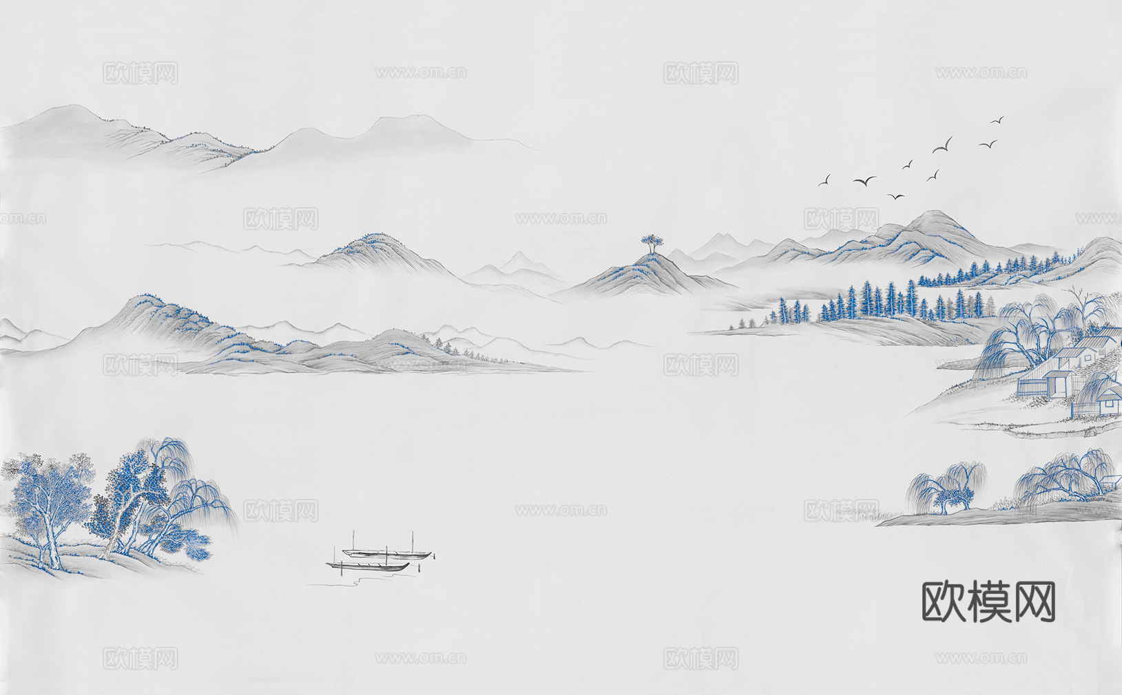 中式新中式高清山水壁纸壁画装饰画下载