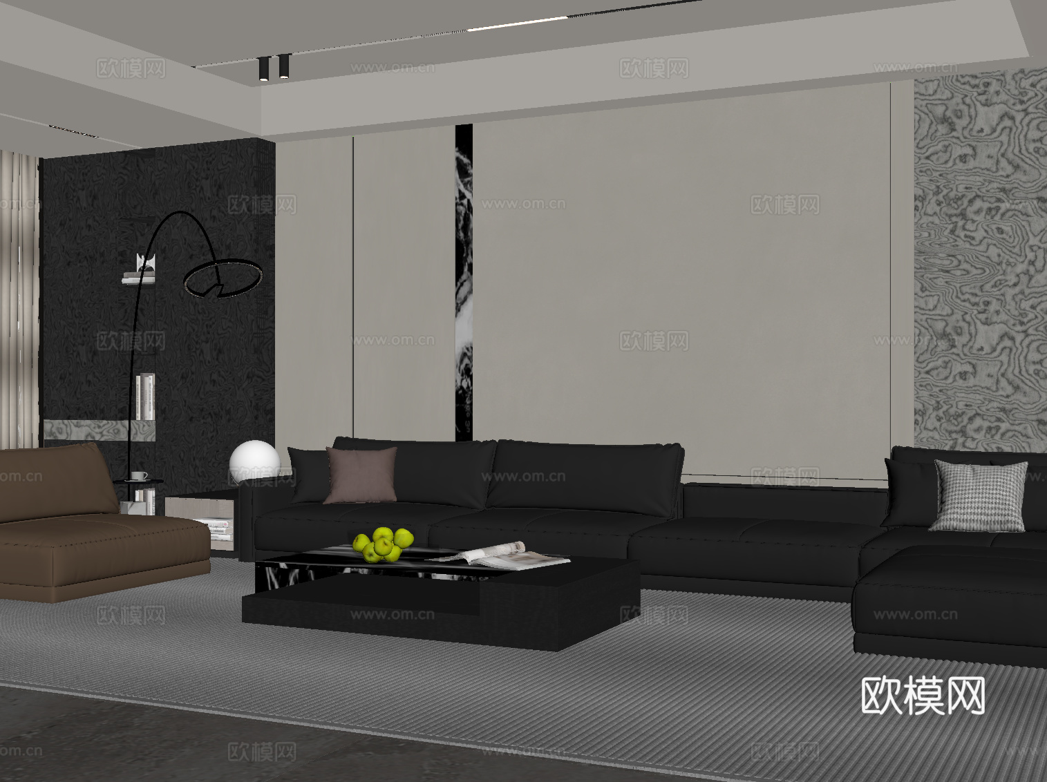 现代客厅沙发 沙发背景墙su模型