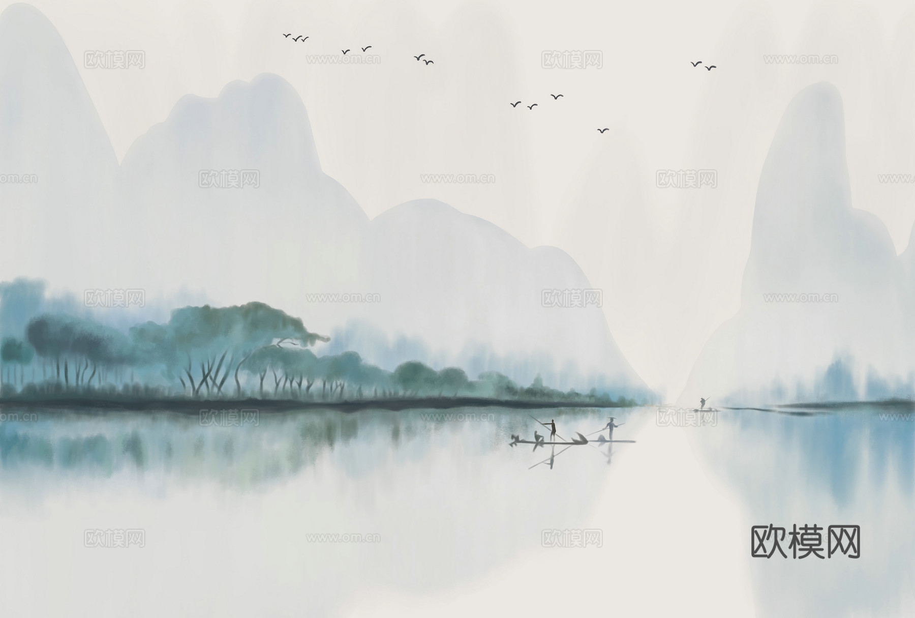 中式新中式高清山水壁纸壁画装饰画下载