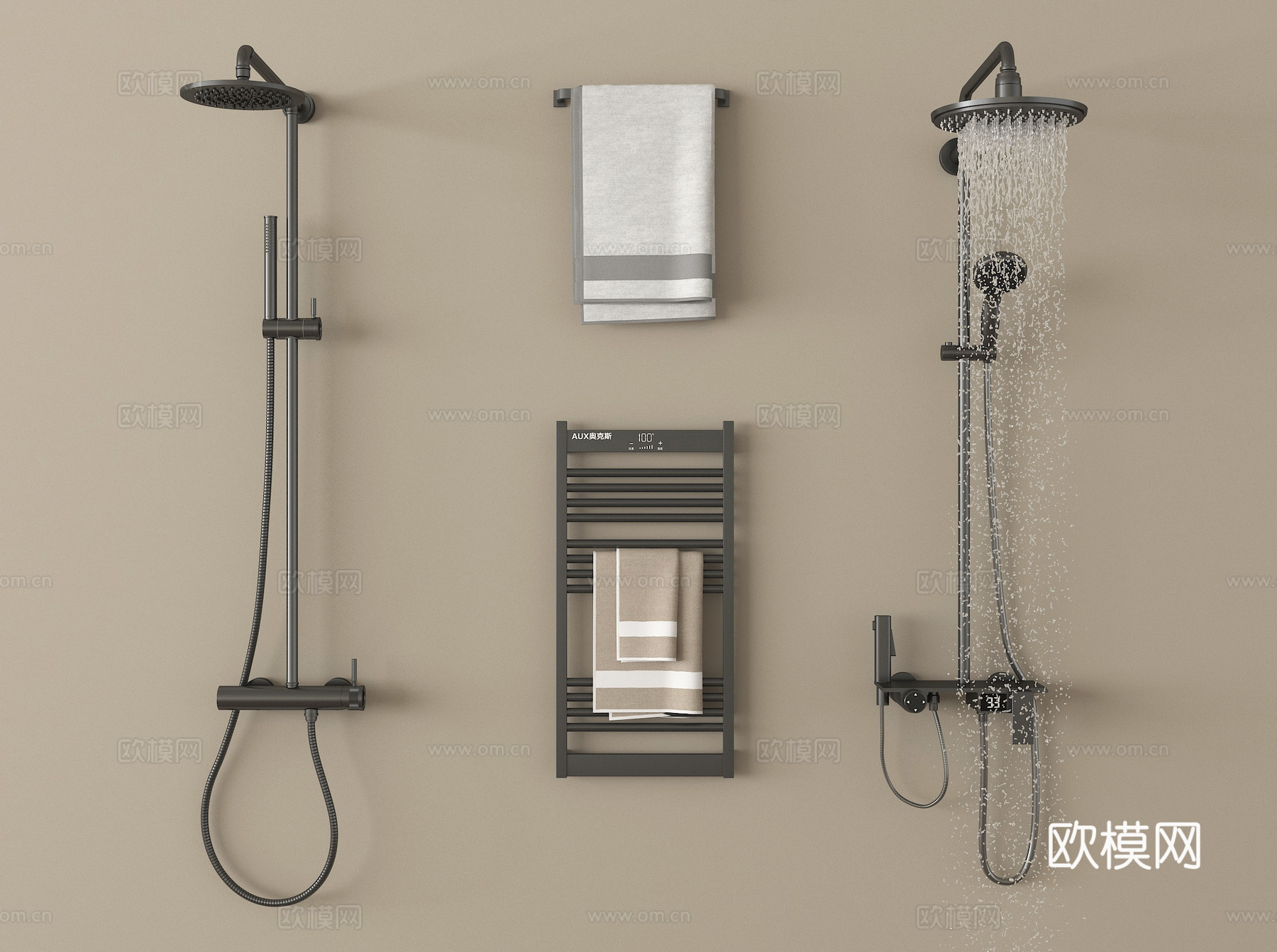 现代淋浴花洒 不锈钢花洒 卫浴小件su模型