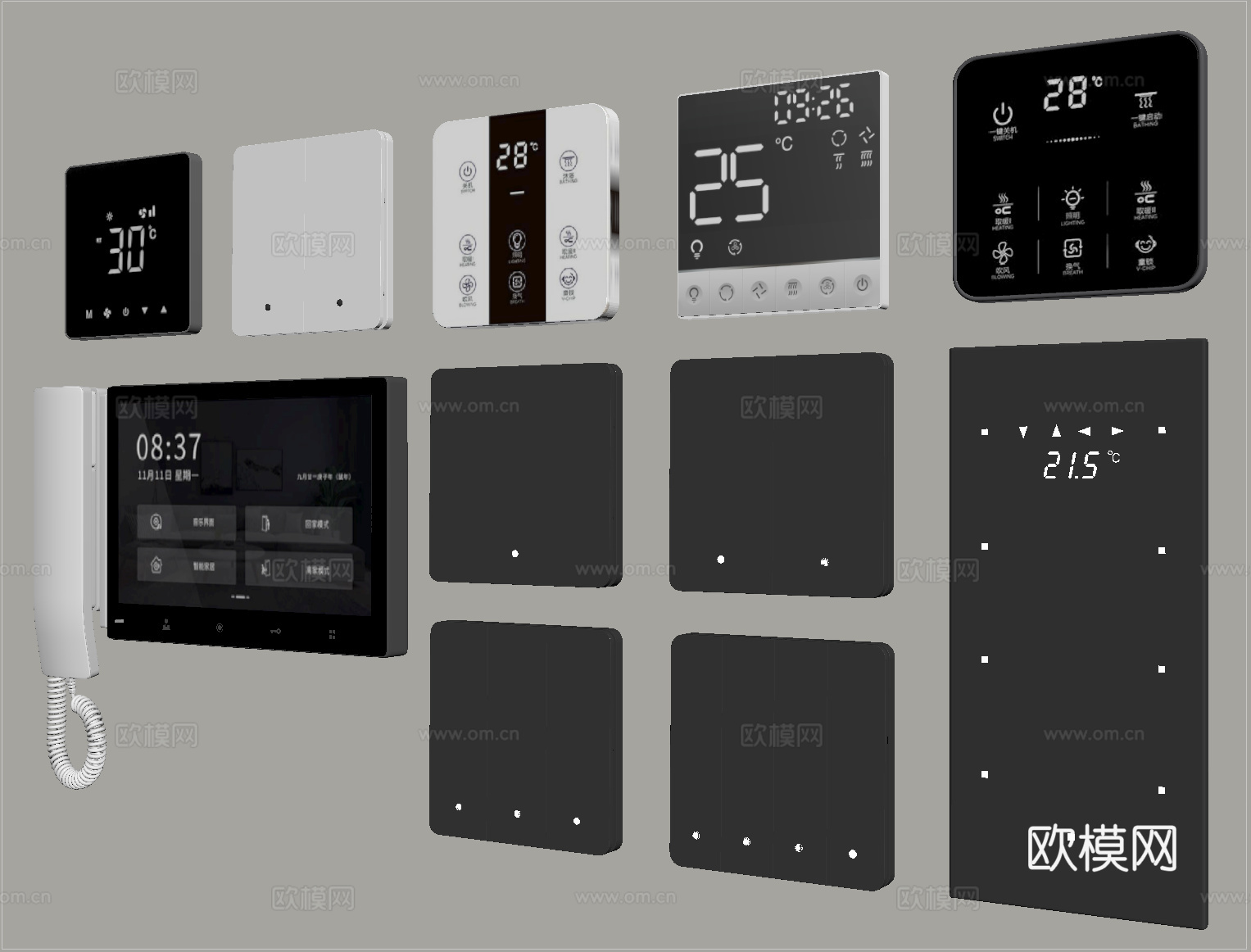 现代开关插座 智能面板 功能面板su模型