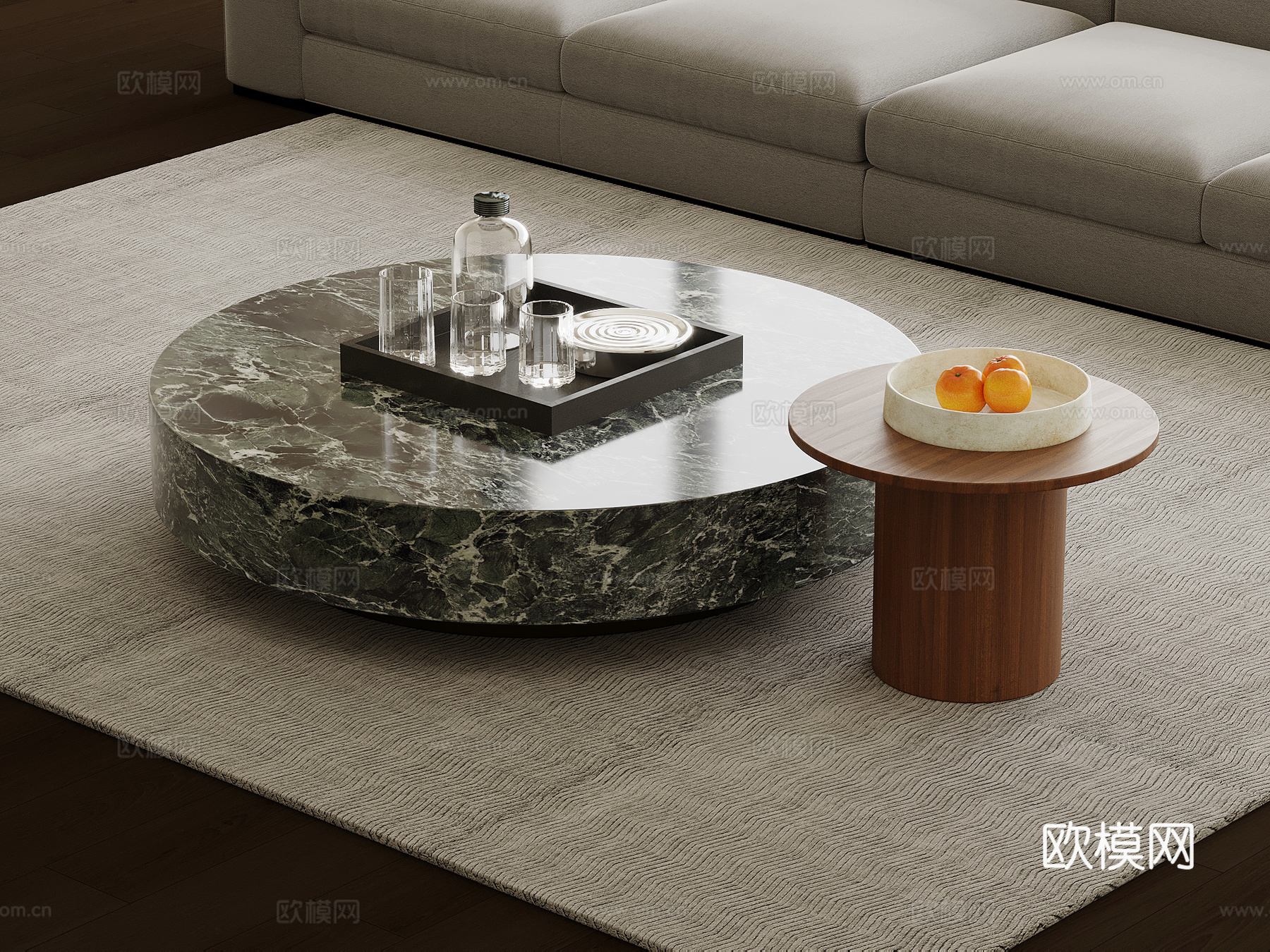 现代意式茶几 子母几 摆件su模型