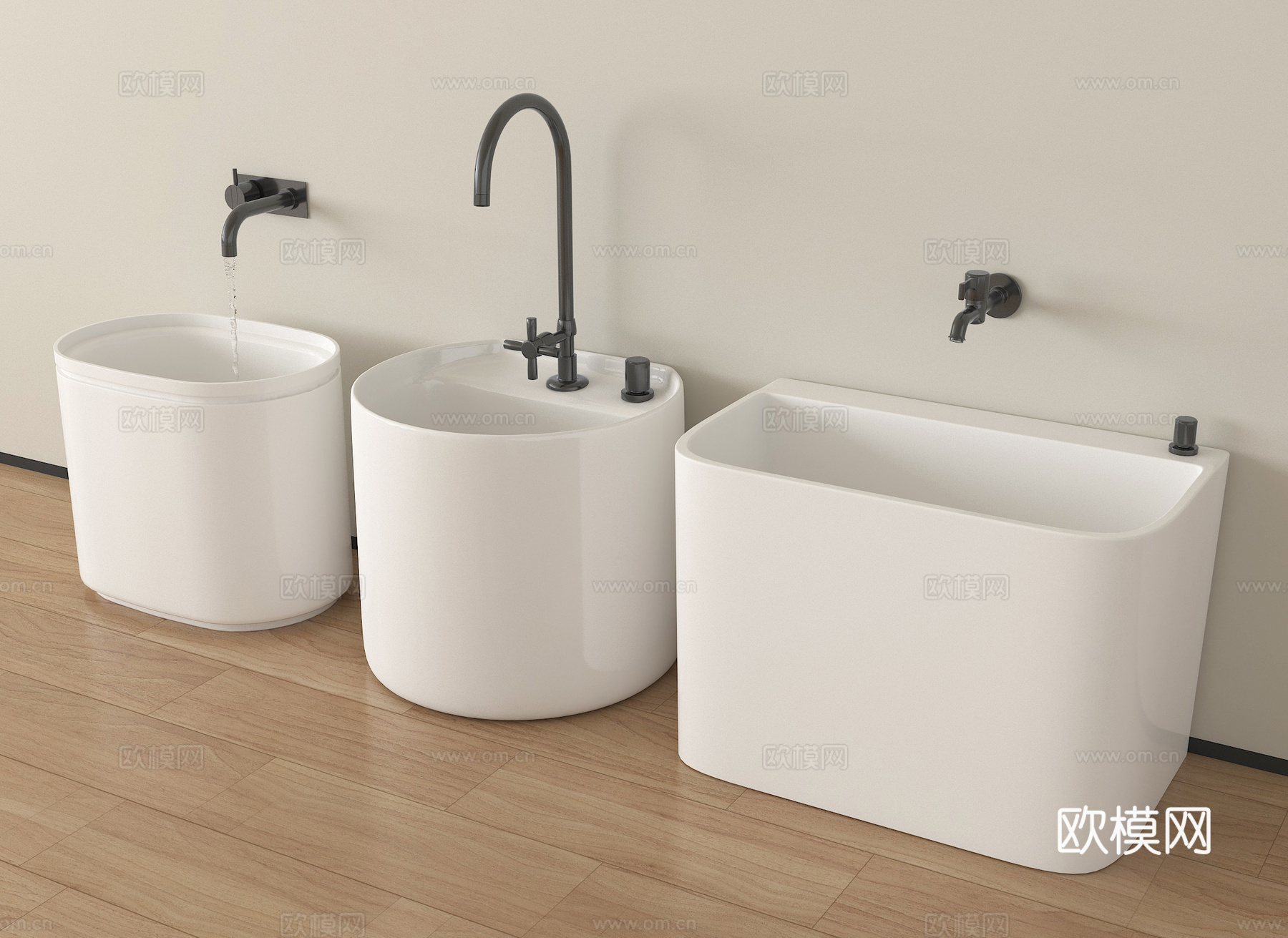 现代拖把池 拖布池 墩布池su模型