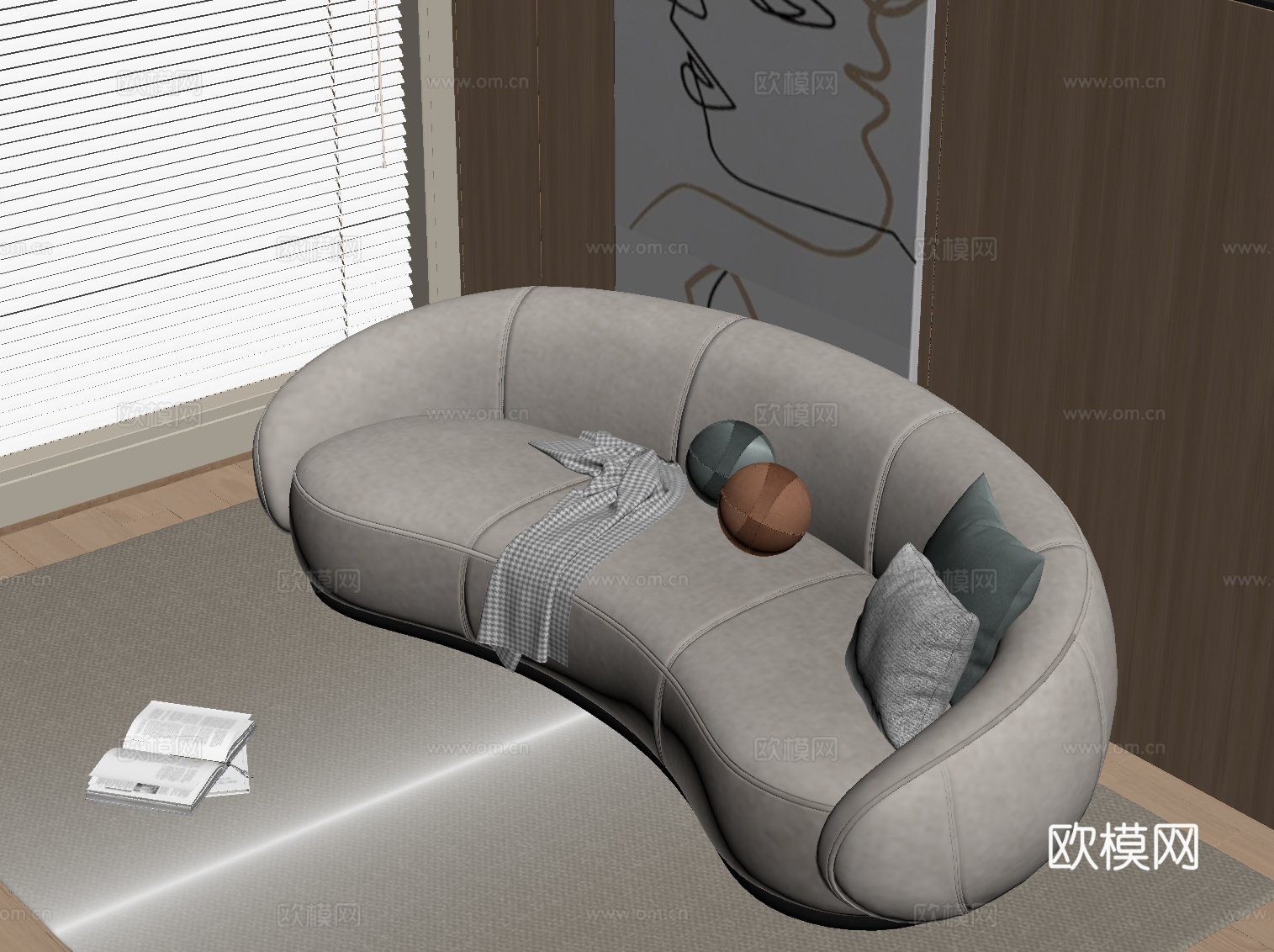 现代简约沙发 异形沙发 多人沙发su模型