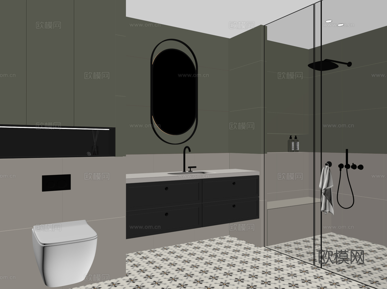 法式卫生间 浴室柜  马桶su模型