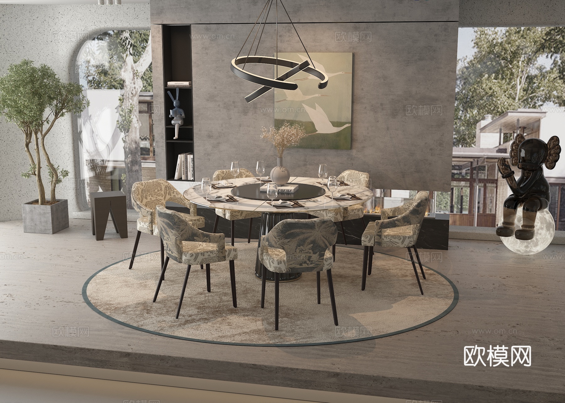 现代圆桌餐厅su模型