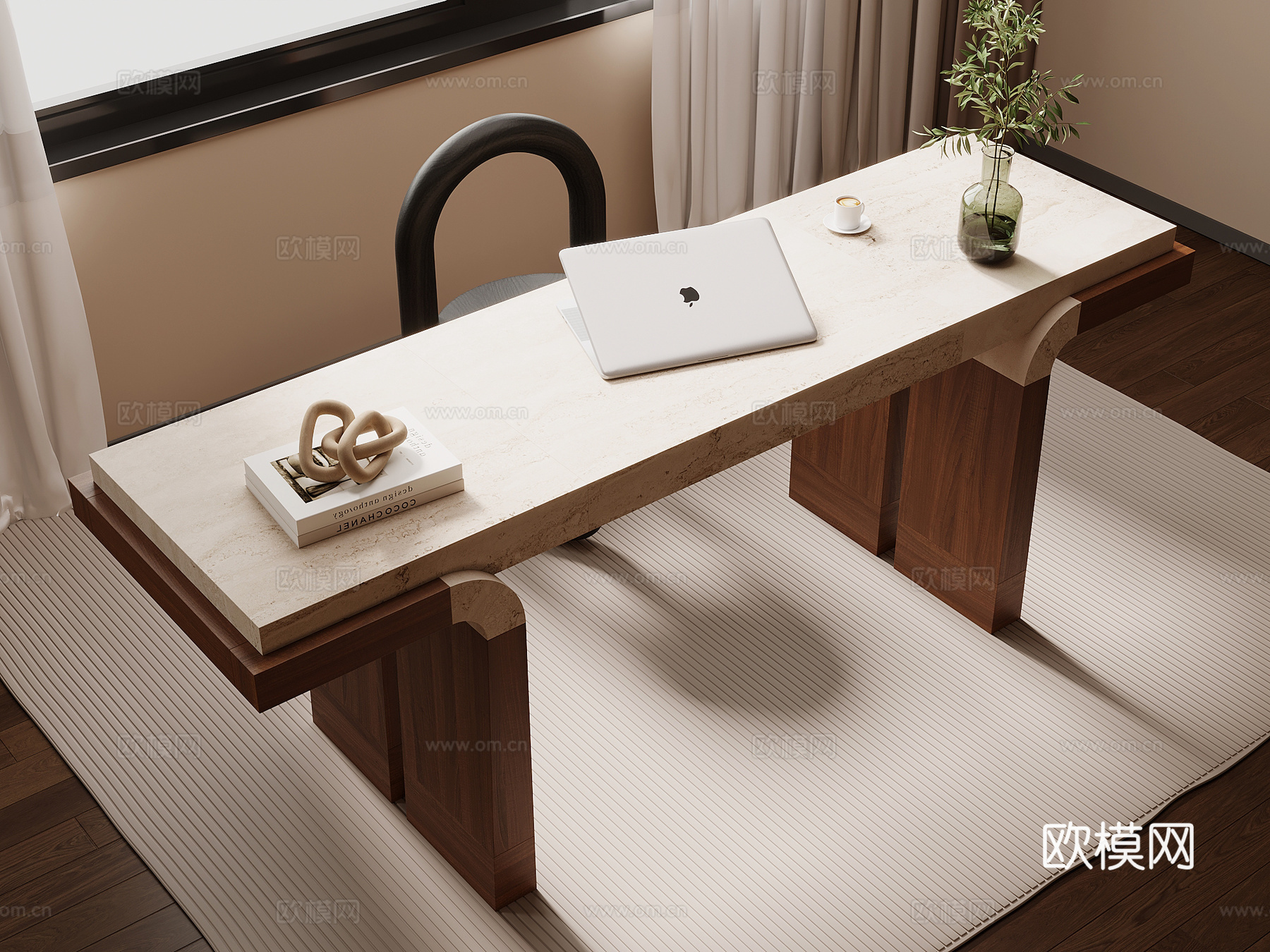 侘寂风书桌椅 办公桌椅su模型