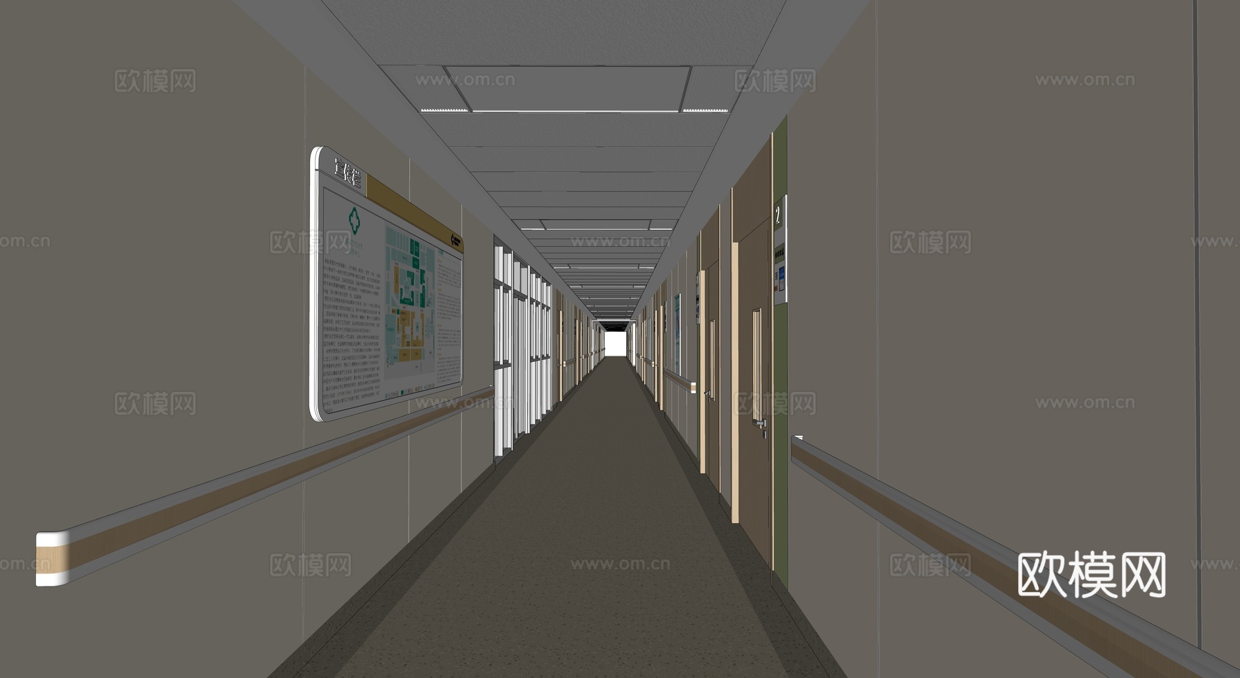 现代医院_医院楼道_楼道_过道_走廊su模型