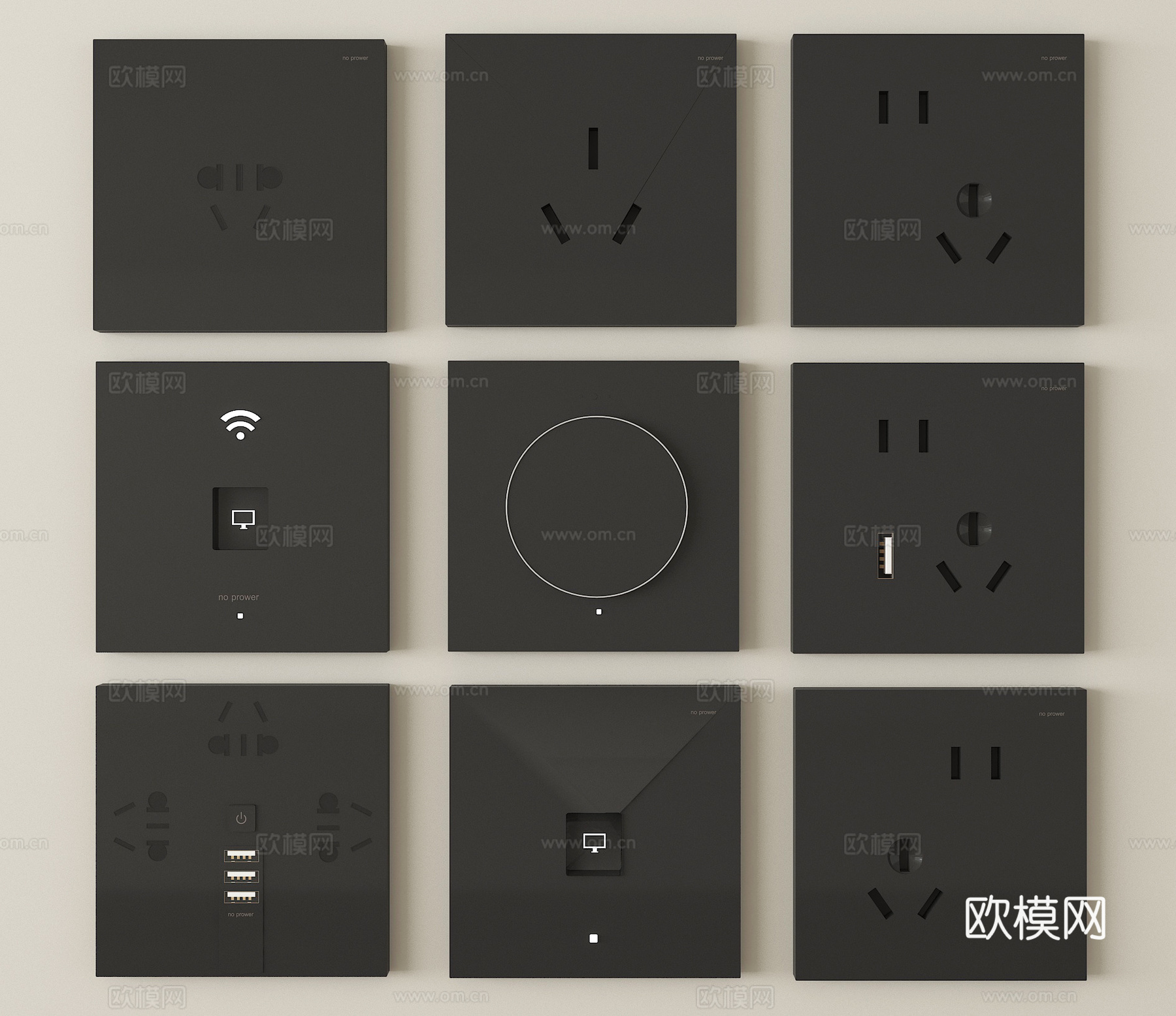 现代智能开关插座 功能面板su模型