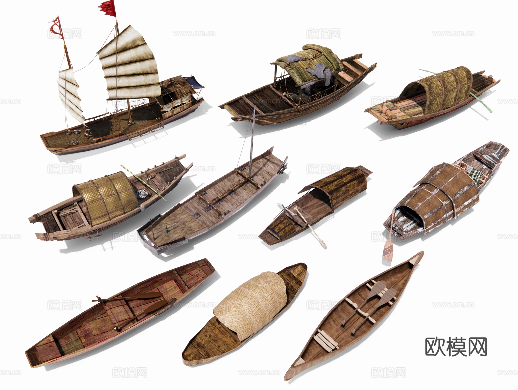 木船 渔船 木舟 中式游船 小船 帆船 仿古船 客船 轮船3d模型下载