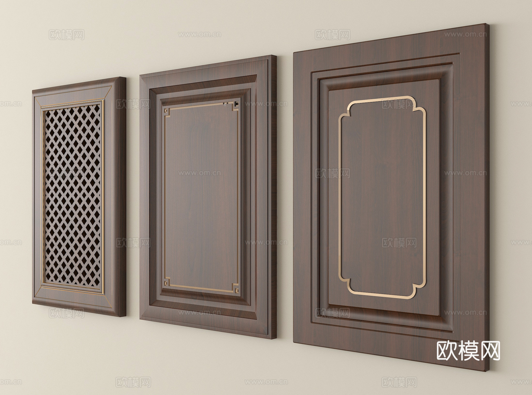 新中式门板 柜门门板 实木门板su模型