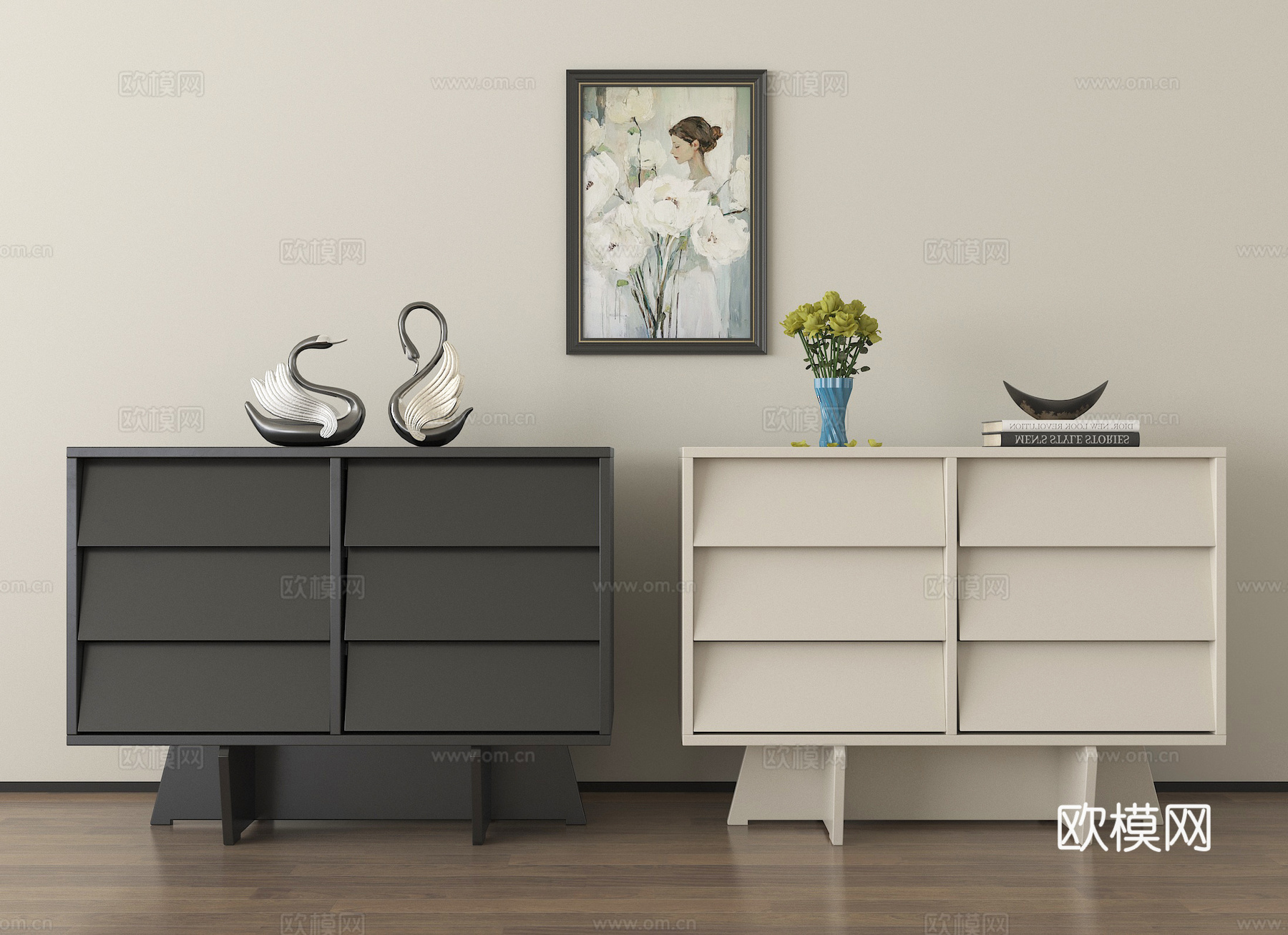 现代玄关柜 餐边柜 边柜 储物柜 摆件su模型