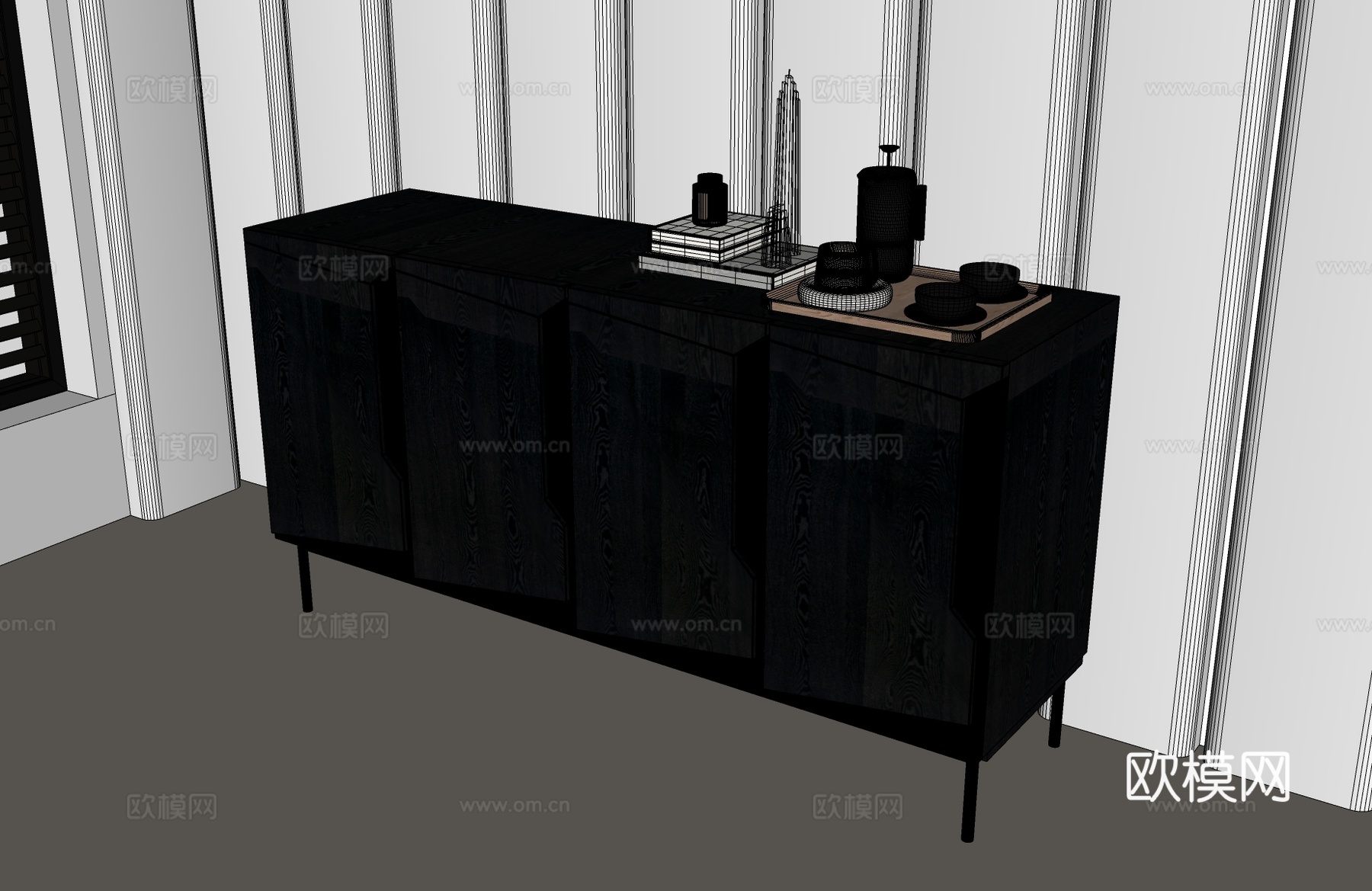现代意式玄关柜 意式边柜 意式斗柜 意式餐边柜 现代意式餐边su模型