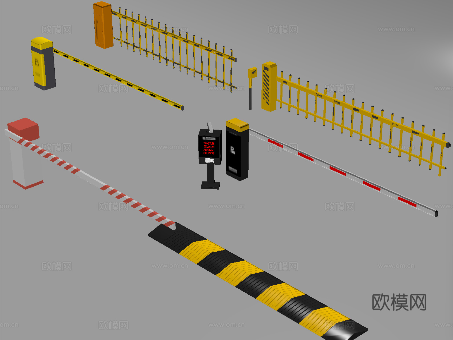 现代道闸 停车感应升降杆 减速带su模型