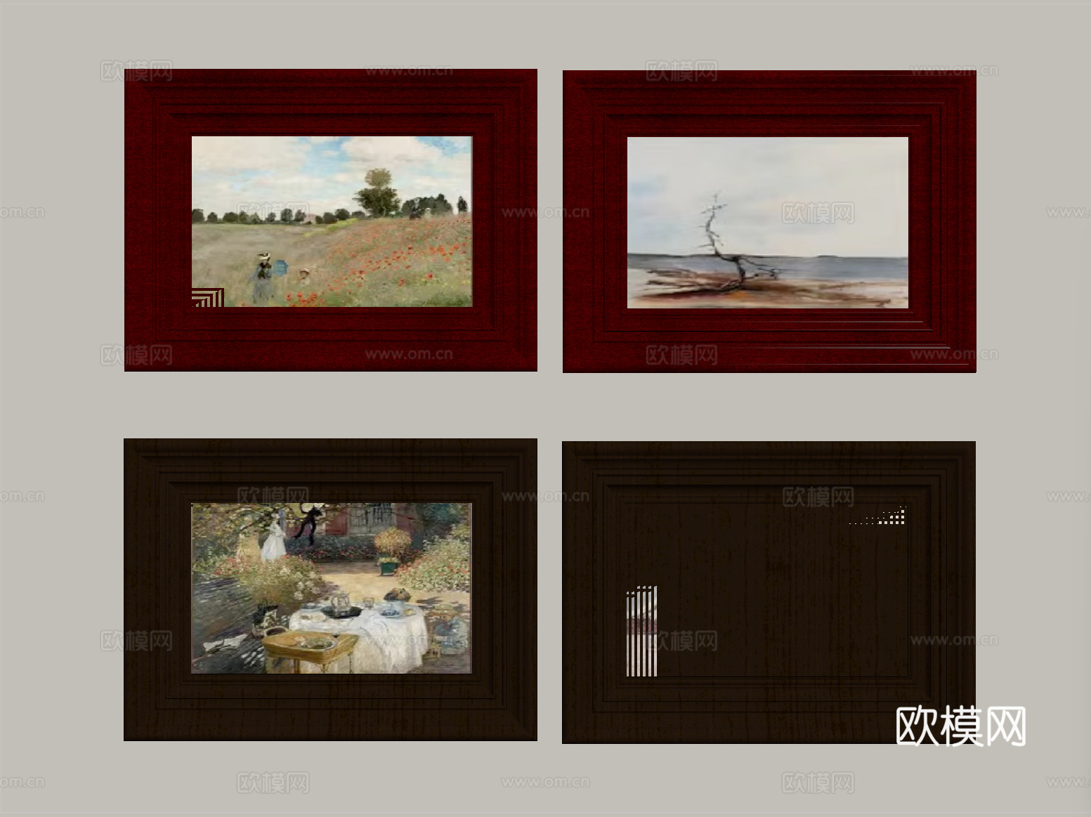 法式装饰挂画 挂画组合su模型