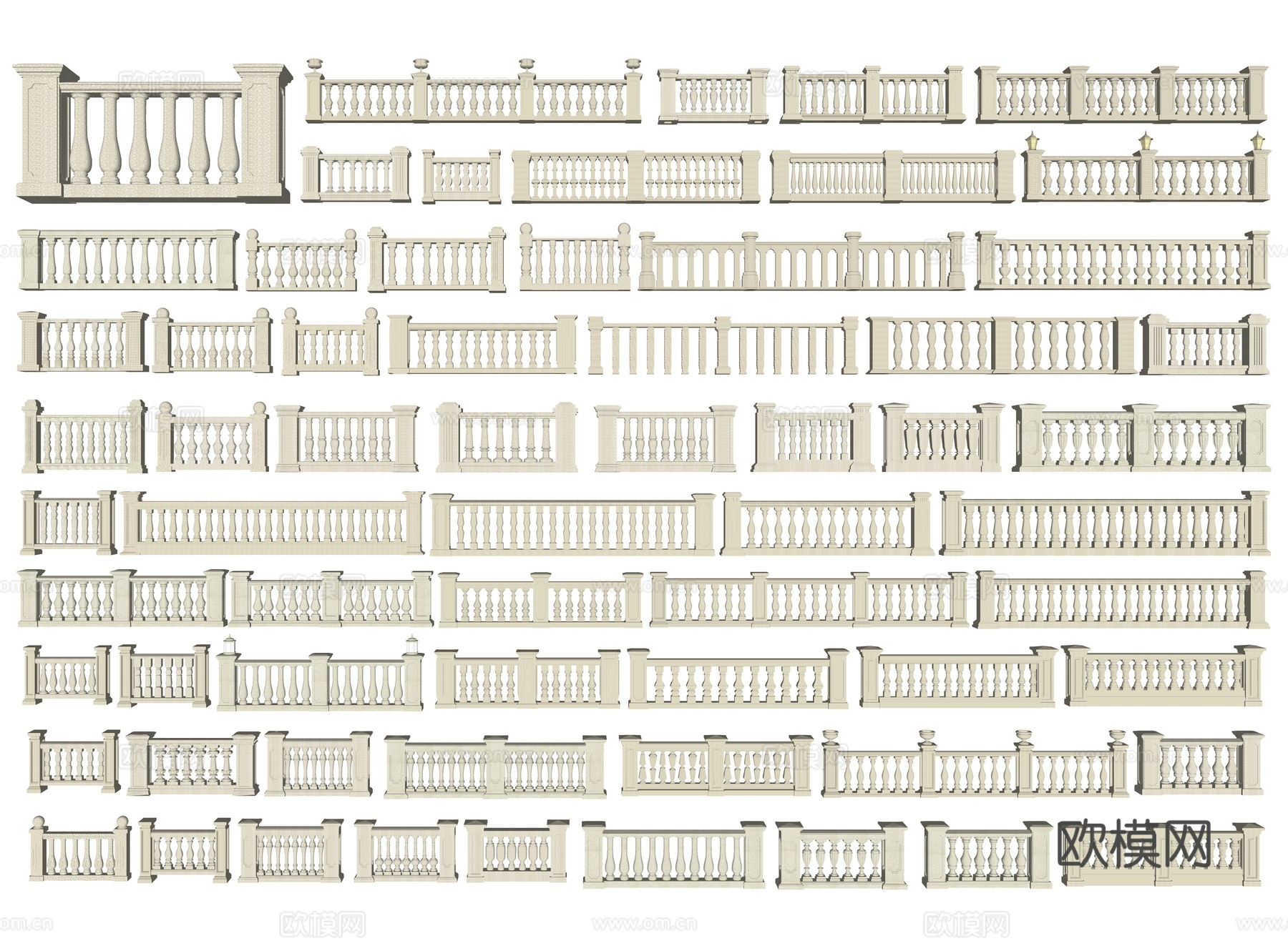欧式栏杆 围栏 阳台护栏 宝瓶柱子 立柱扶手楼梯扶手别墅栏杆su模型