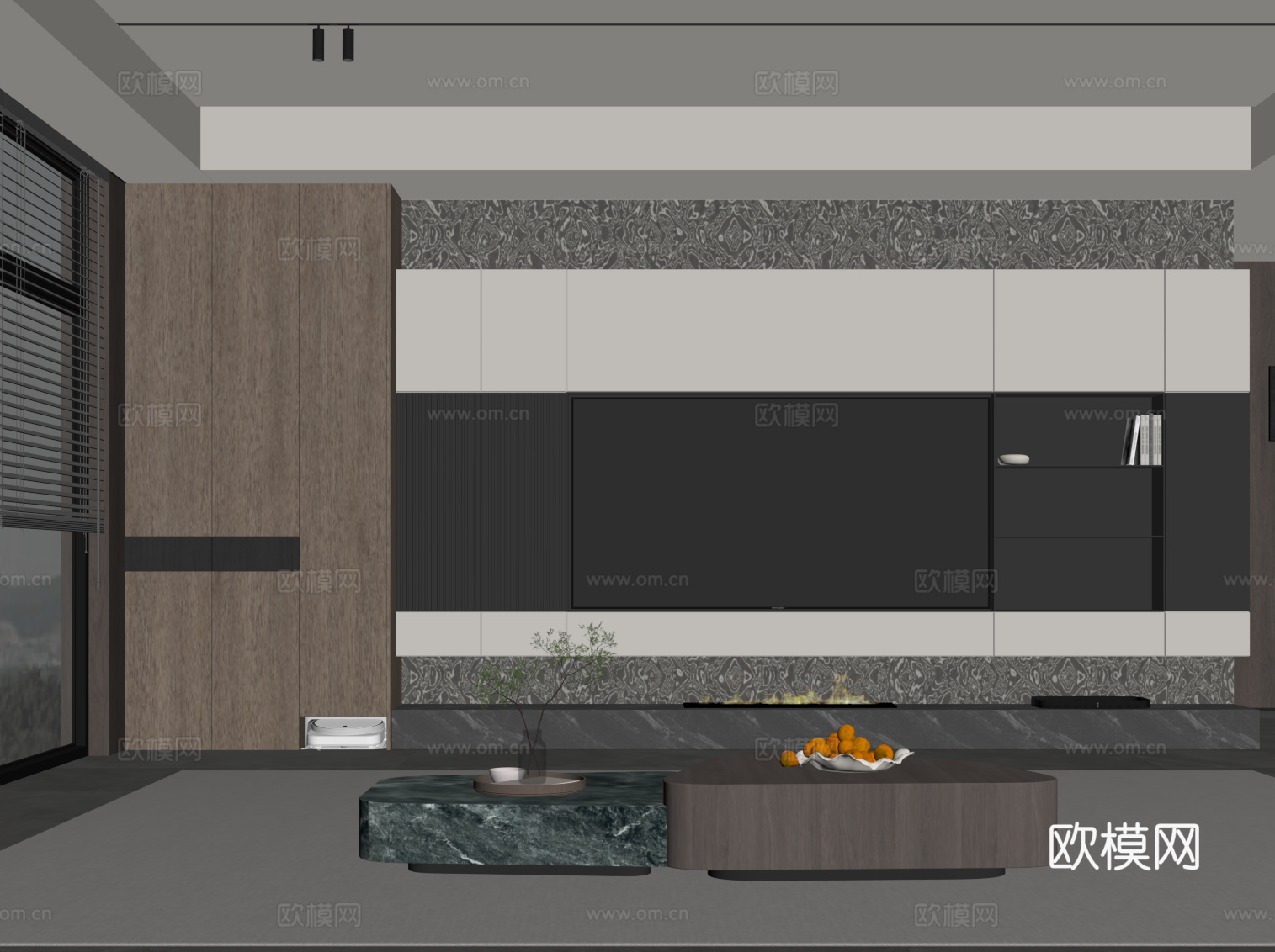 现代意式客厅 电视背景墙 电视柜su模型