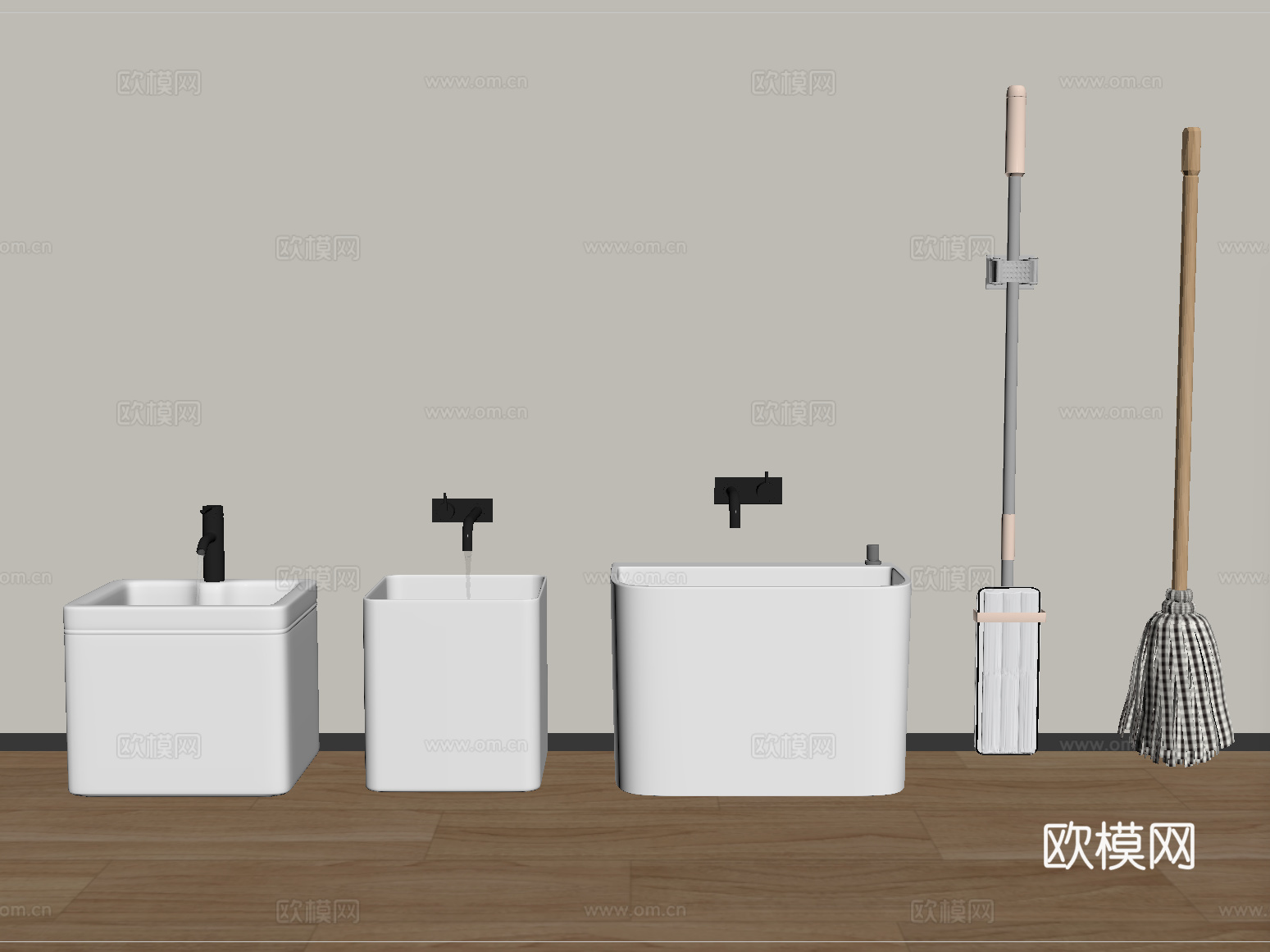 现代拖把池 拖布池 墩布池 拖把su模型