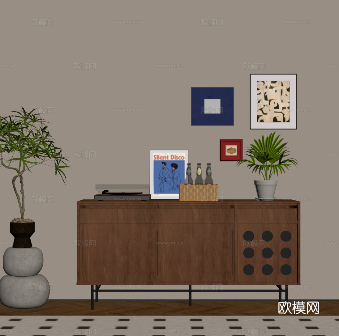 中古风玄关柜 端景柜 边柜su模型