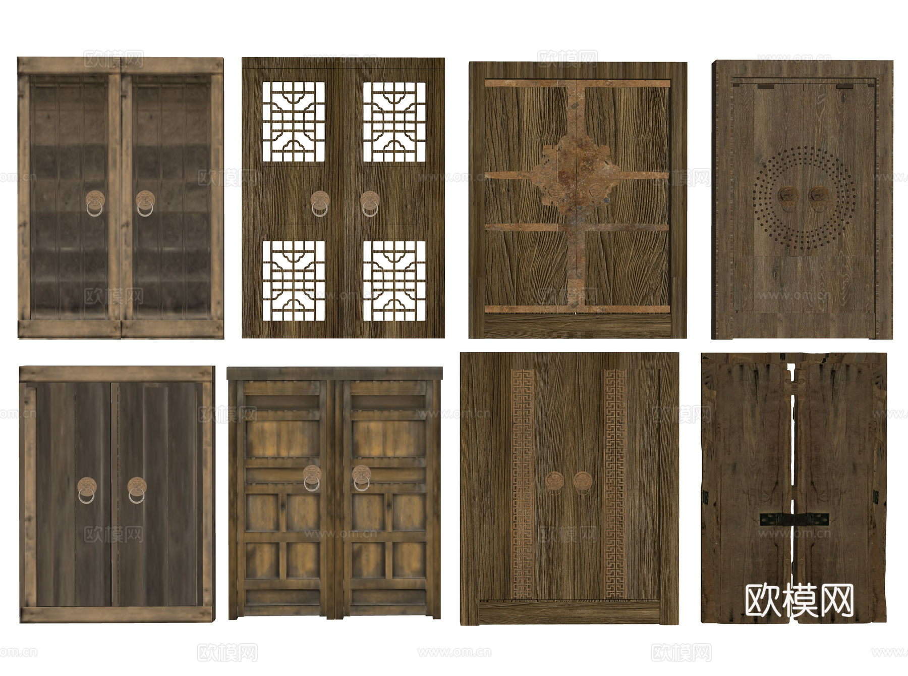 中式木头门 木门 老木门 老木头门 破旧木门 门板 原木门su模型