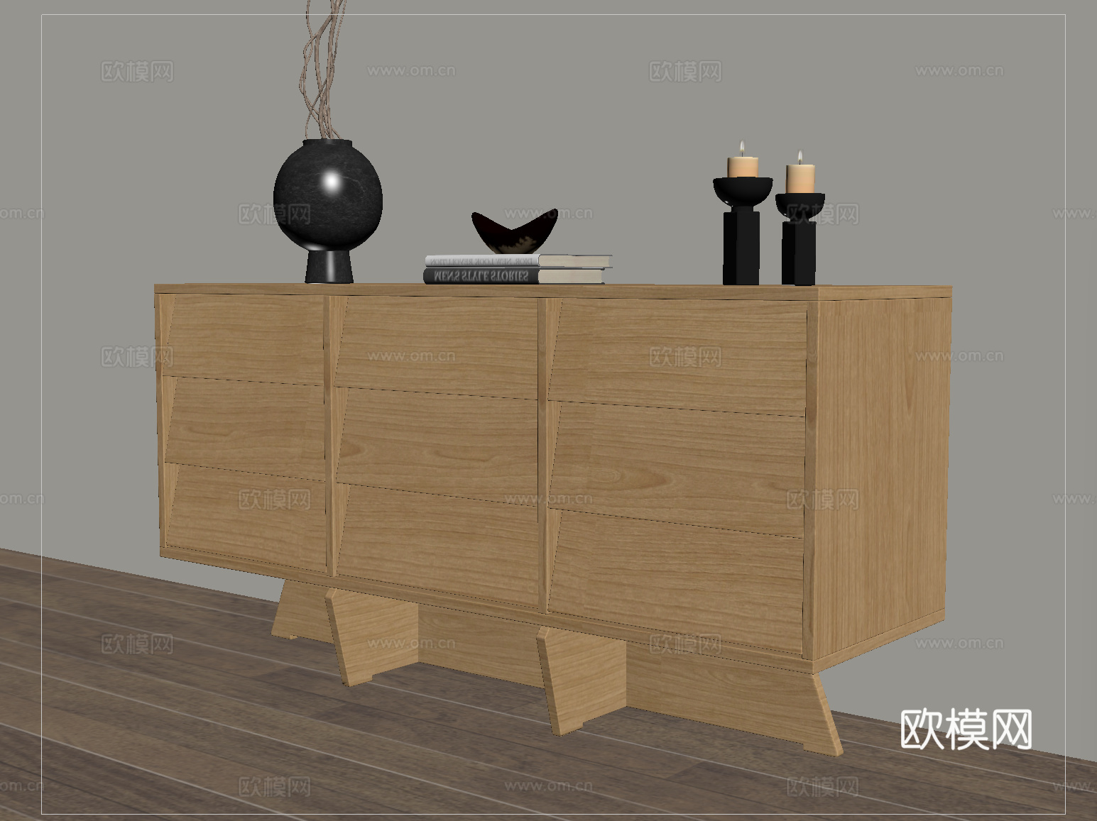 侘寂玄关柜 边柜 实木 矮柜 储物柜 摆件su模型