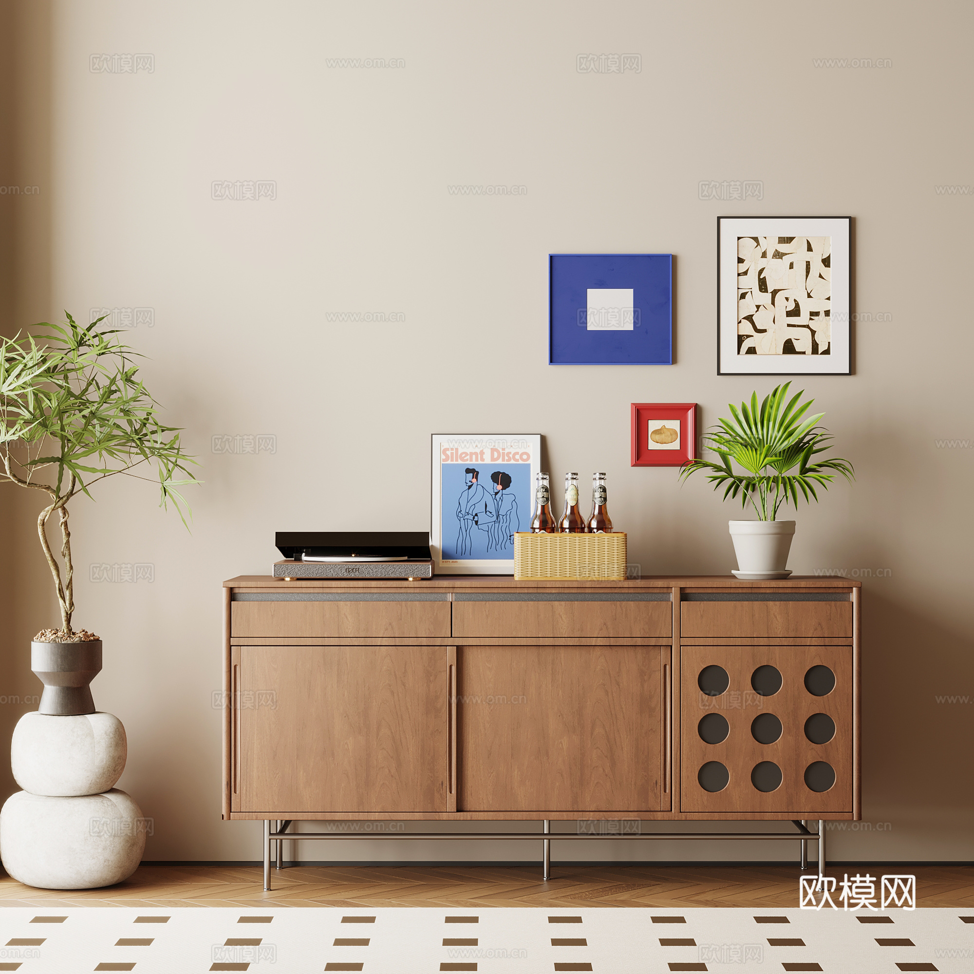 中古风玄关柜 端景柜 边柜su模型