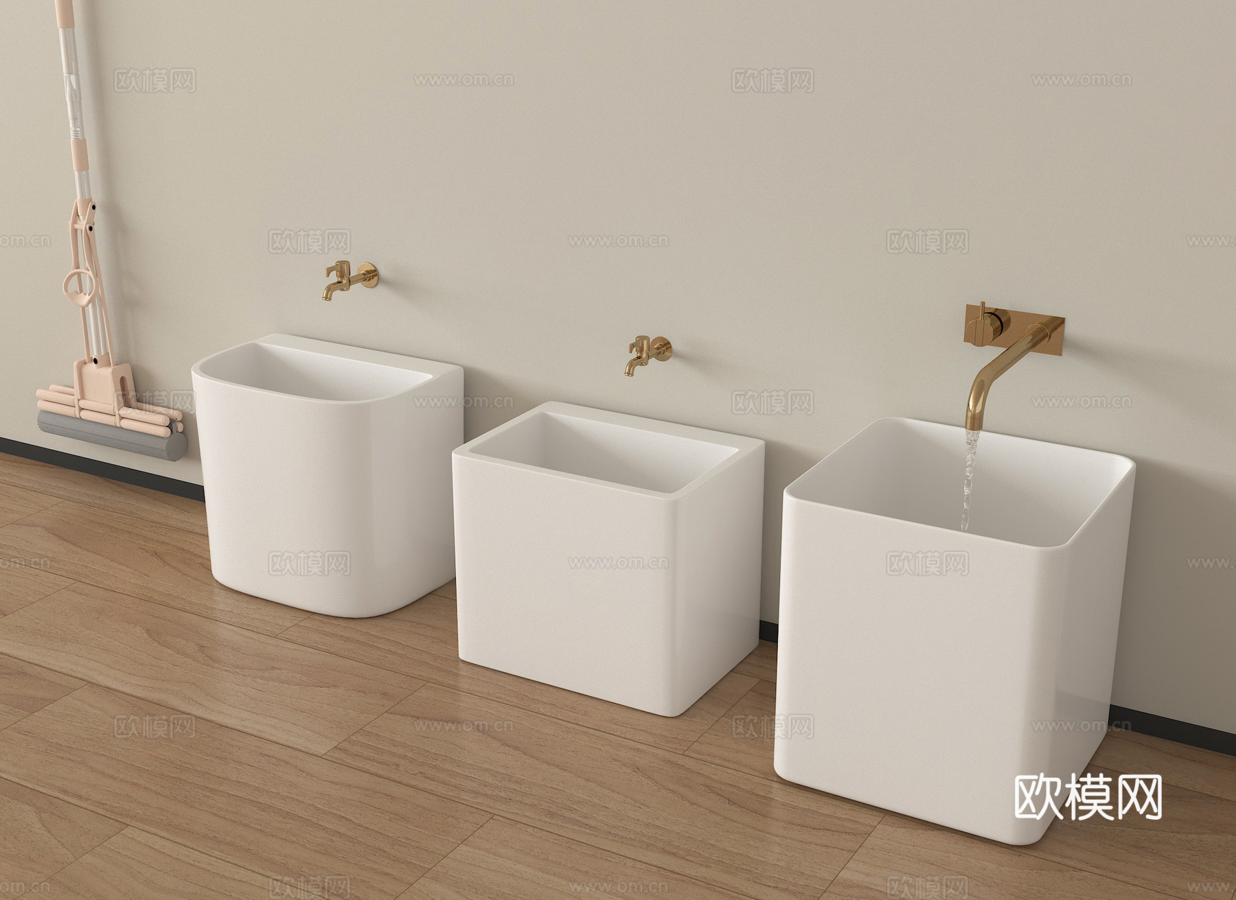 现代拖把池 拖布池 墩布池su模型