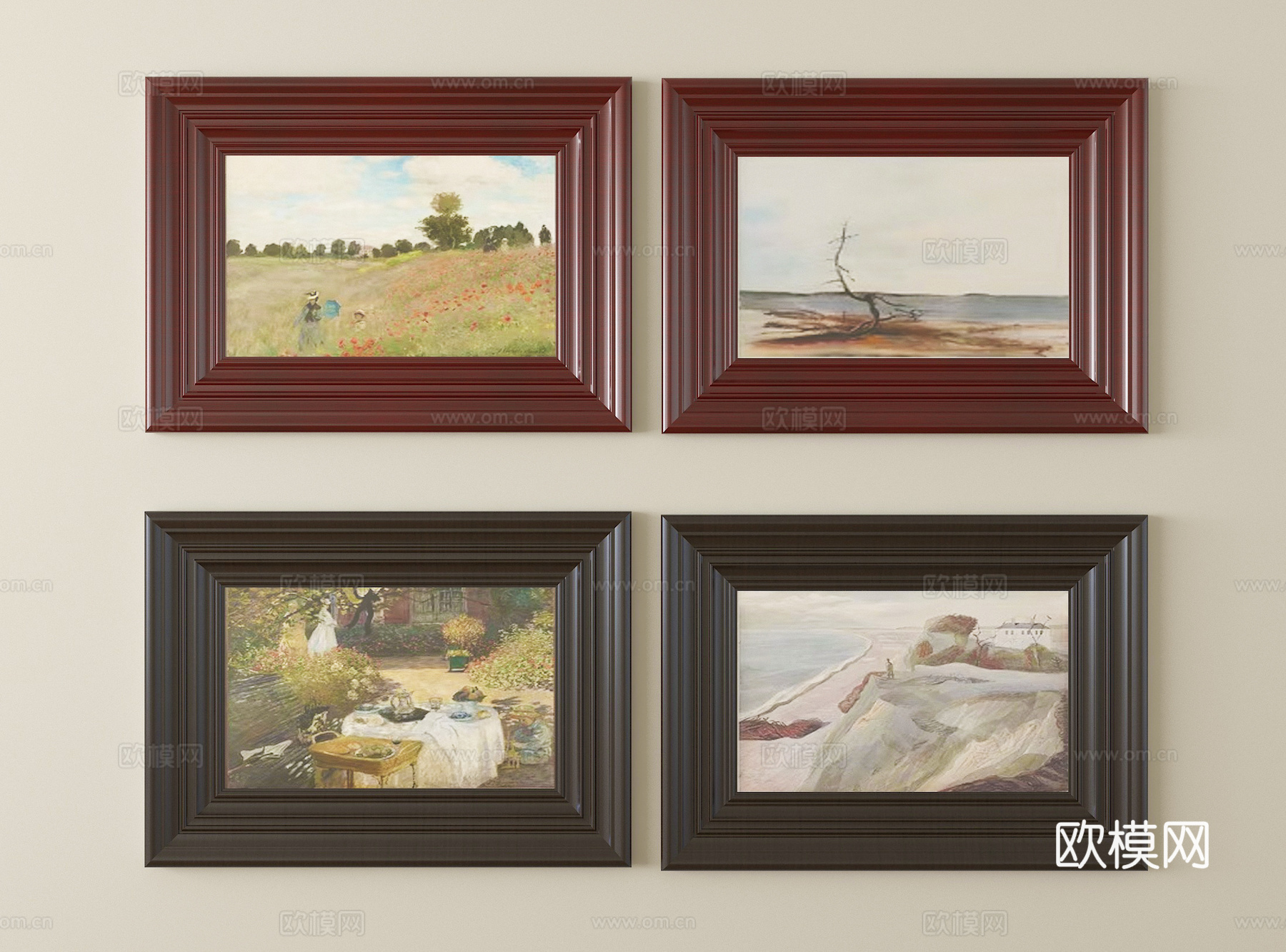 法式装饰挂画 挂画组合su模型