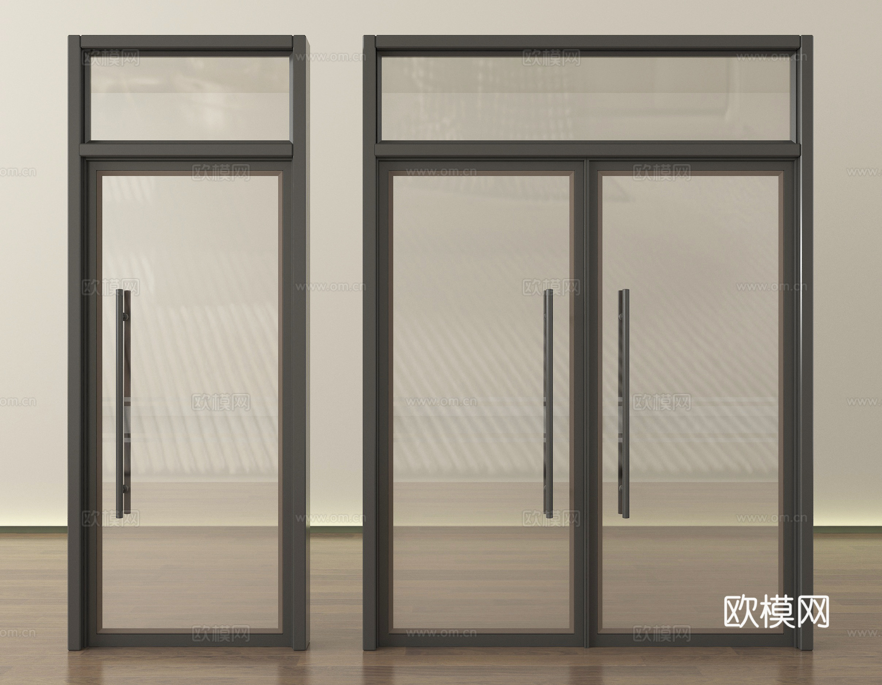 现代玻璃双开门 单开门  办公室门su模型