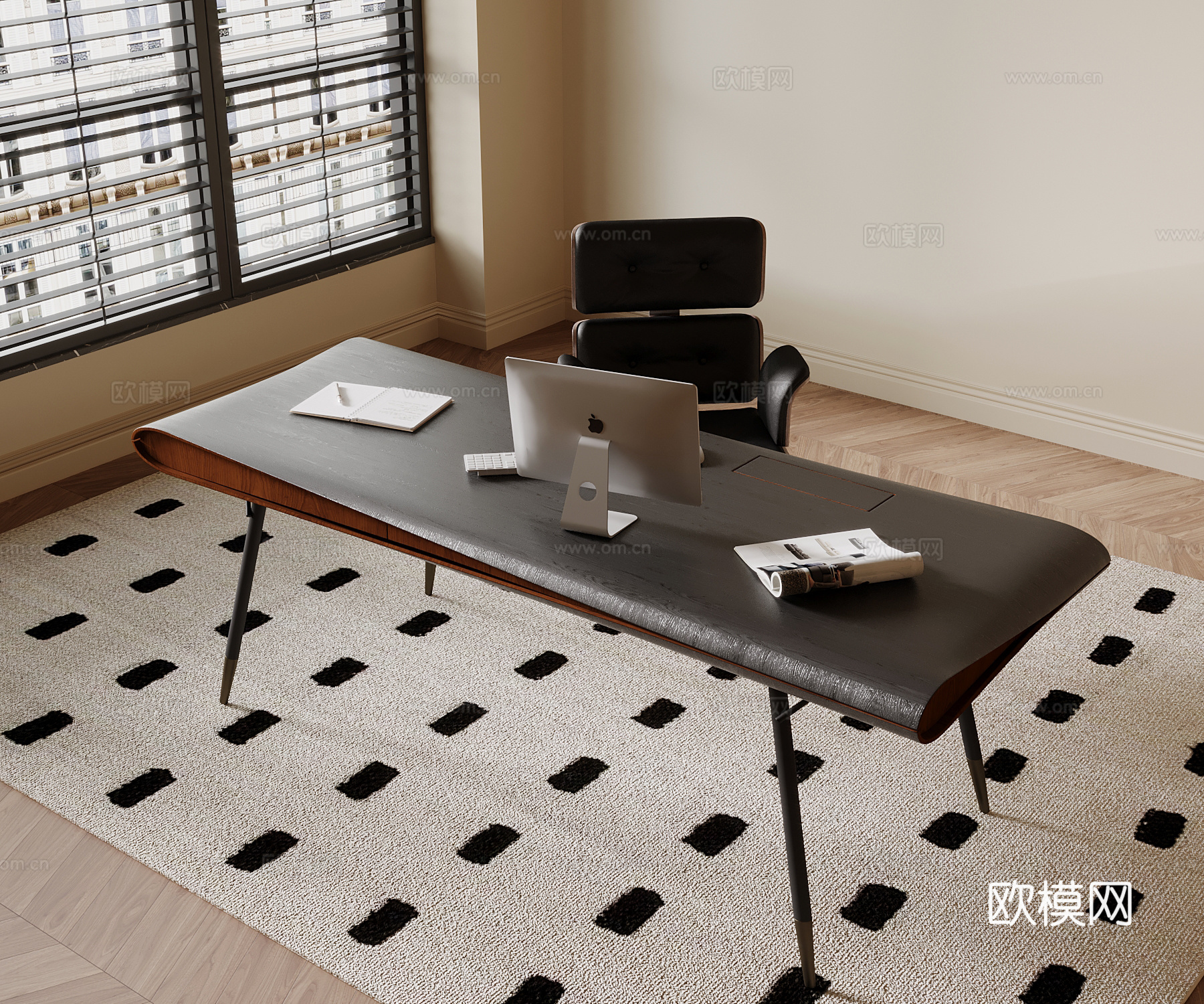 中古风书桌椅 办公桌椅su模型