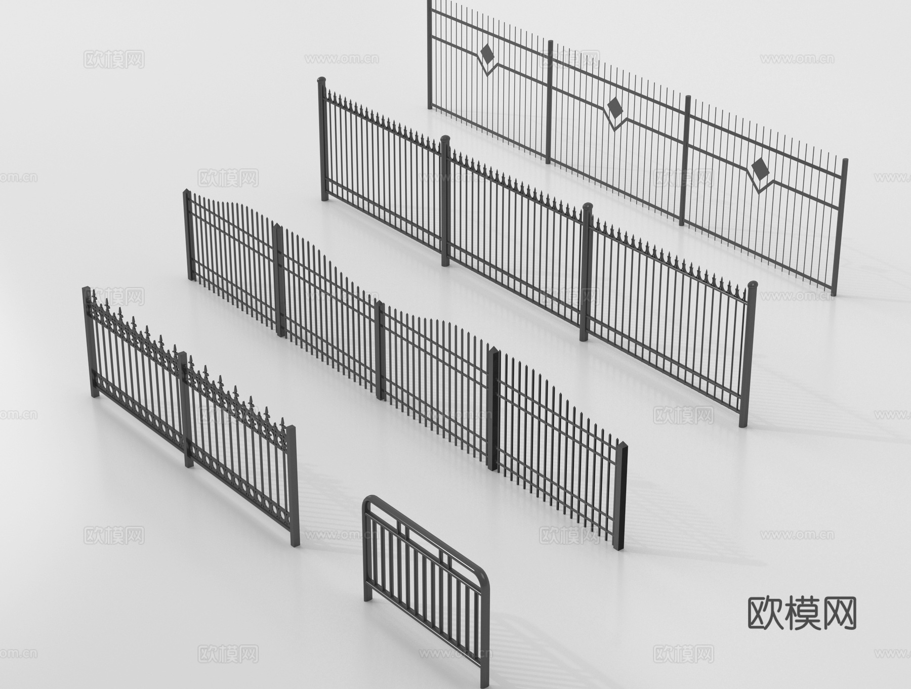 现代铁艺栏杆 护栏 围栏 防护栏 栏杆su模型