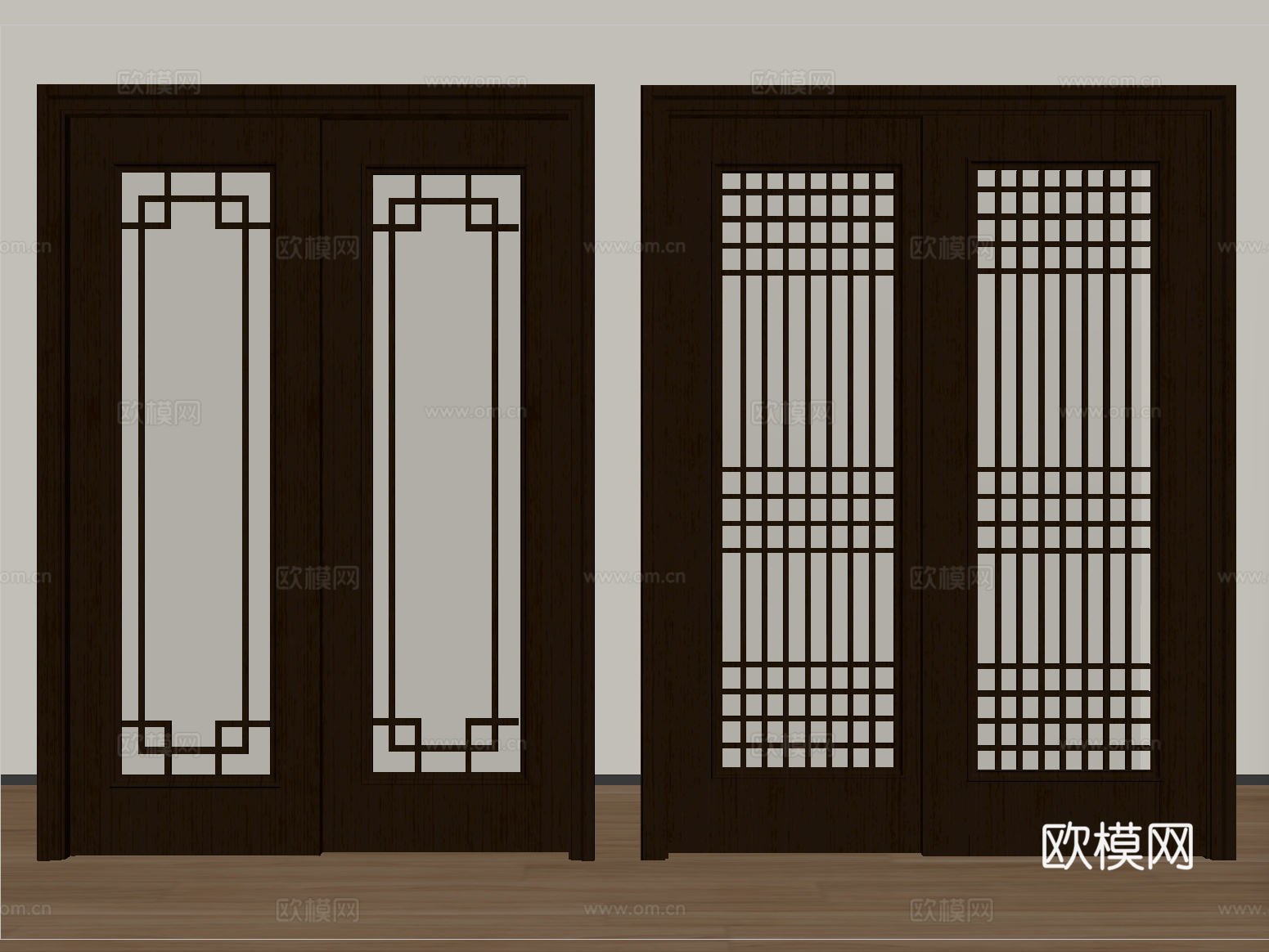 新中式推拉门 玻璃推拉门 厨卫门 阳台门su模型