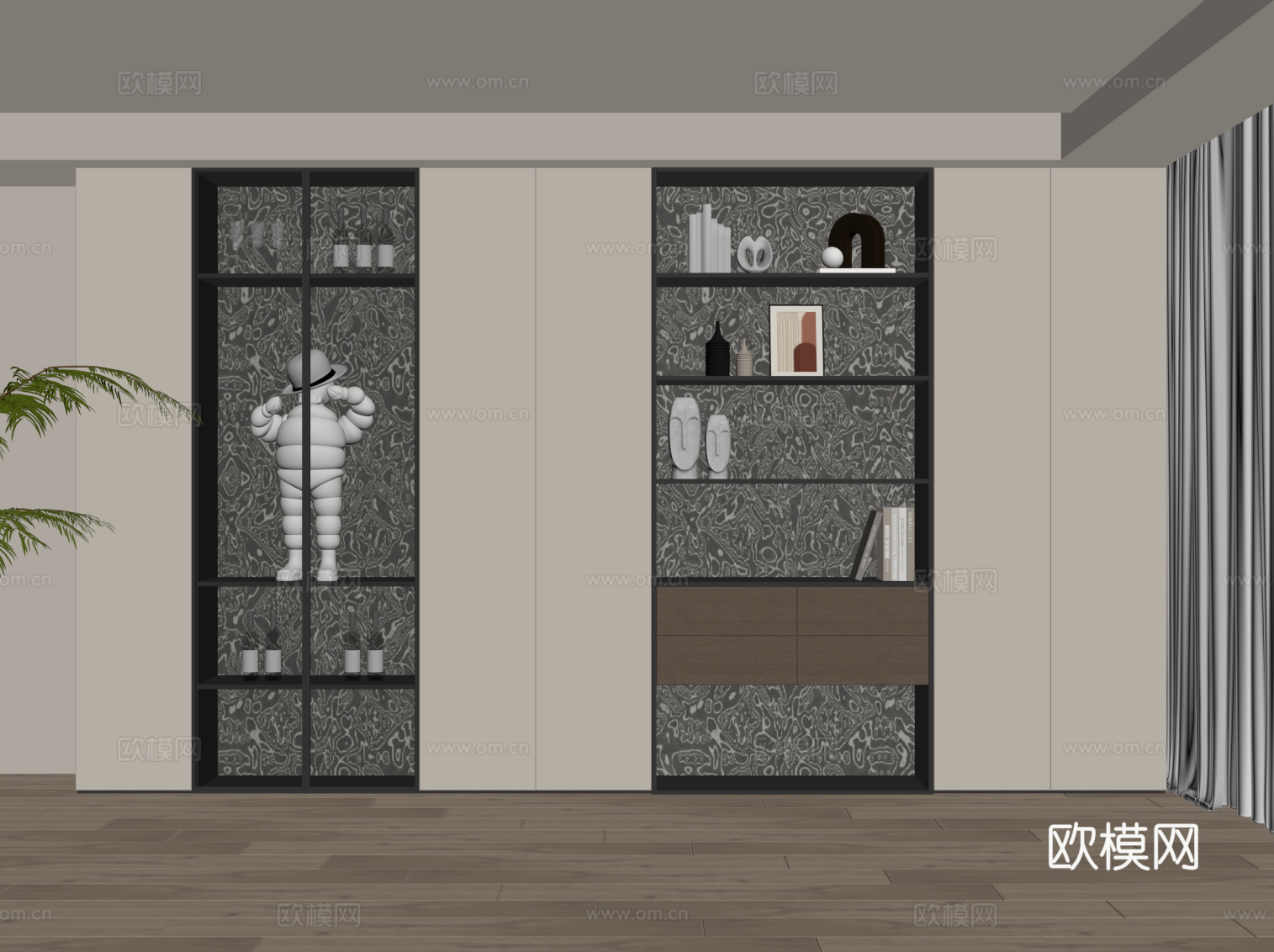现代意式书柜su模型