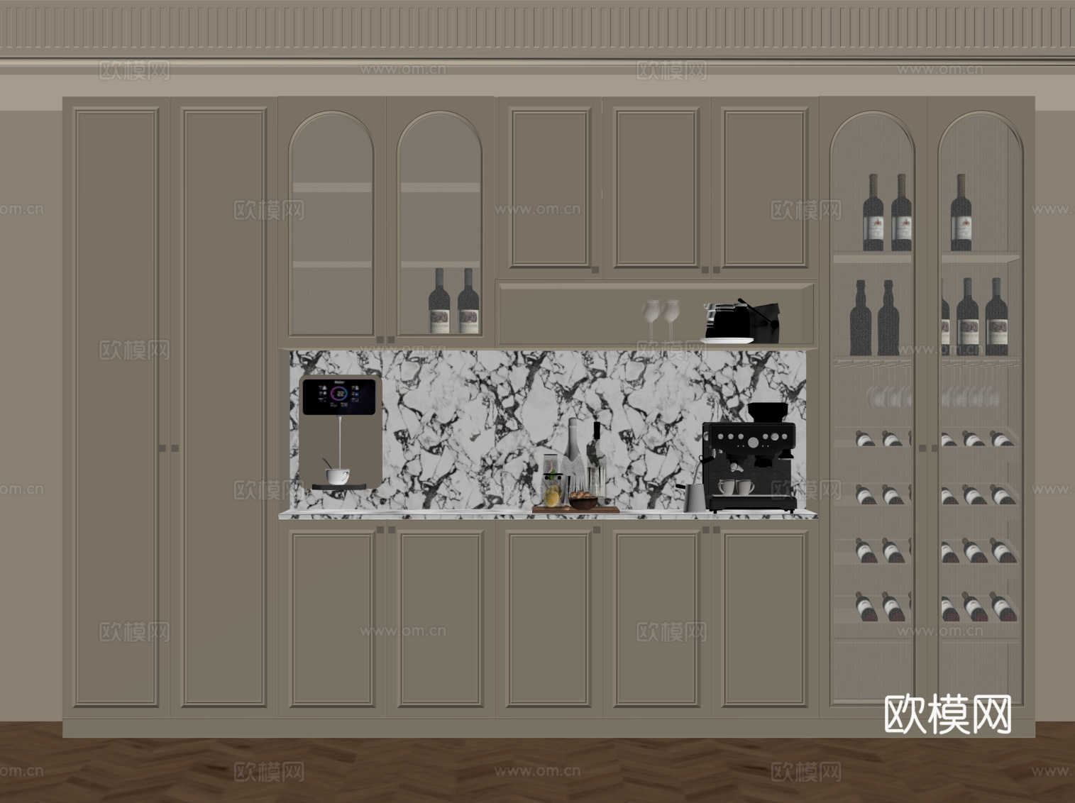 法式奶油风酒柜 餐边柜su模型