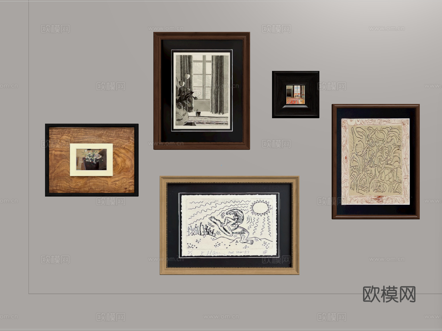 法式挂画 相框 装饰画框su模型