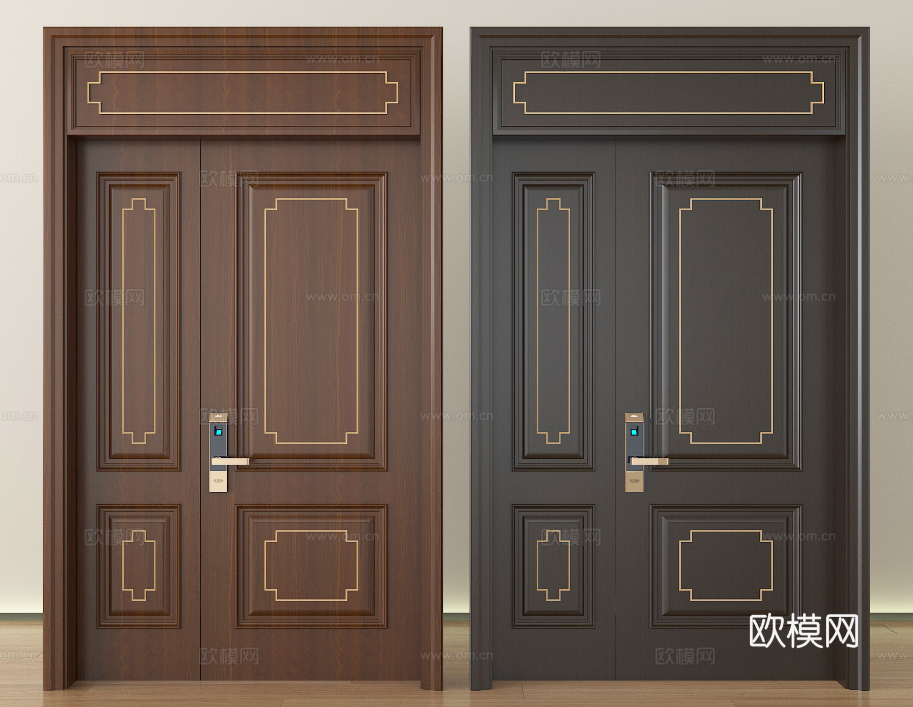 新中式防盗门 通顶门 子母门 入户门su模型