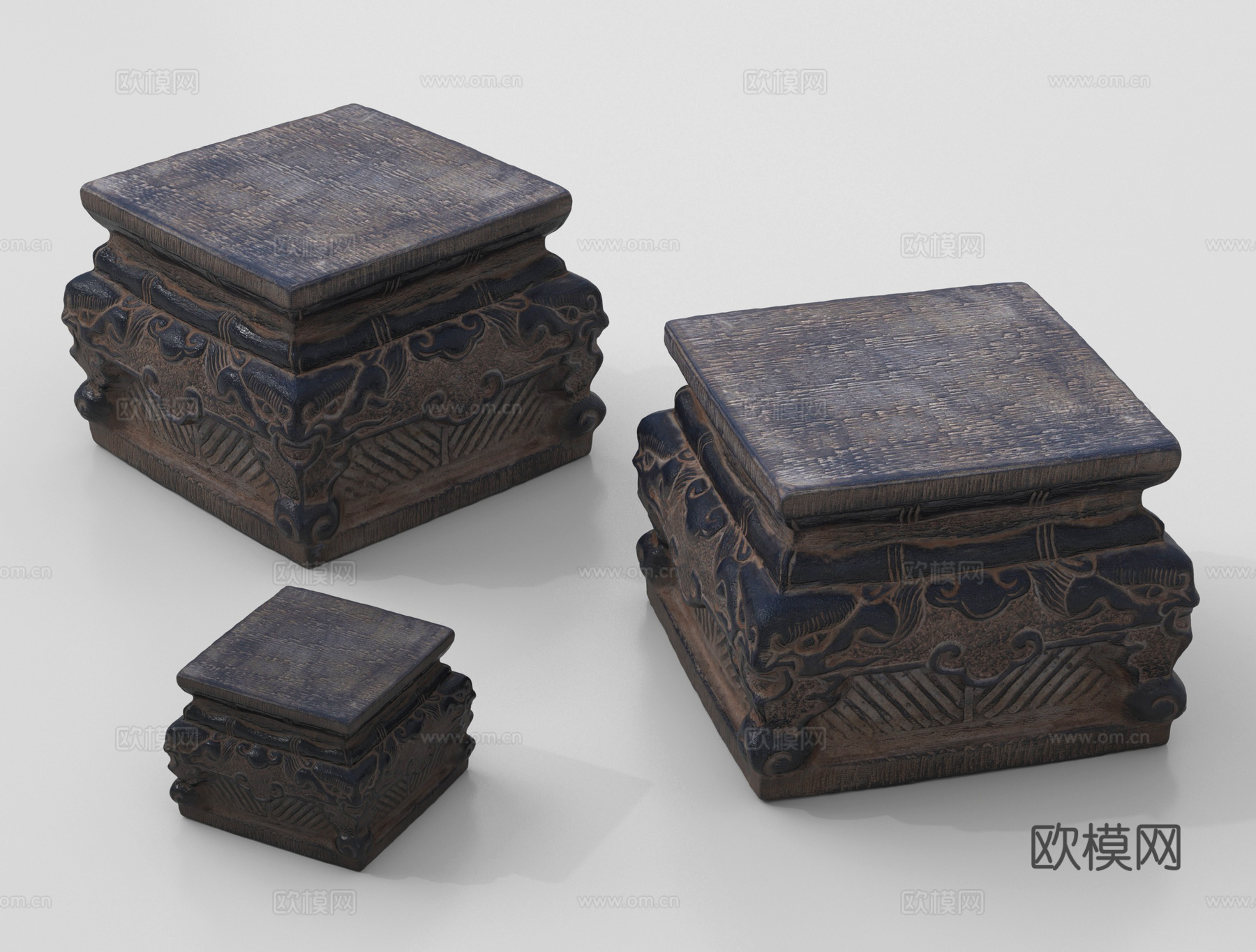 中式复古青石墩su模型