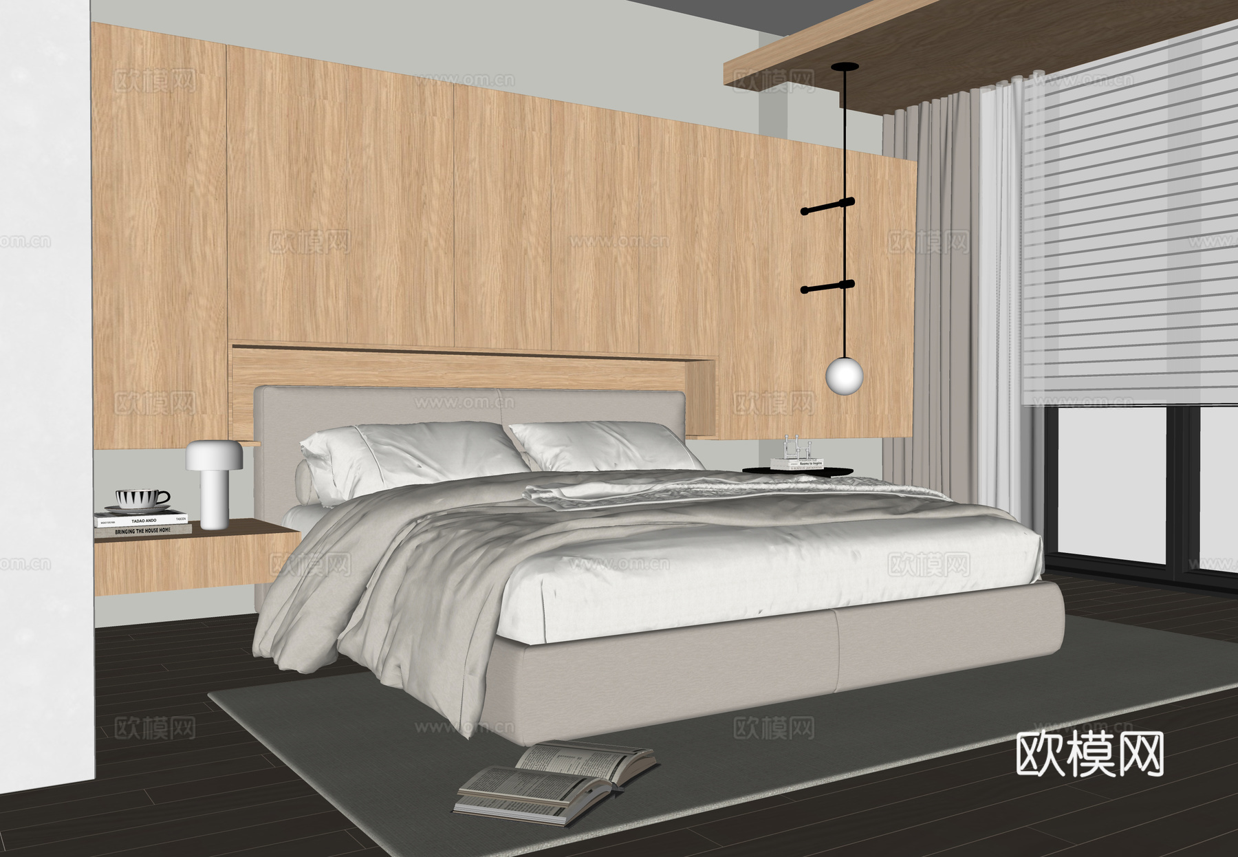 现代双人床su模型