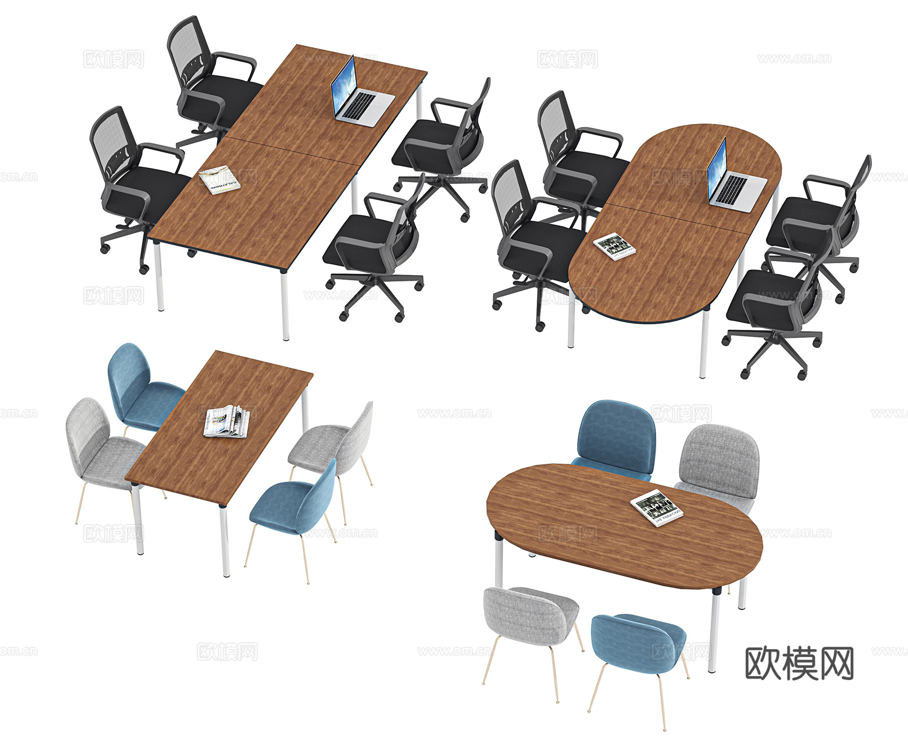 现代会议桌 办公桌 洽谈桌 餐桌 休闲桌椅 洽谈桌椅 餐桌椅su模型