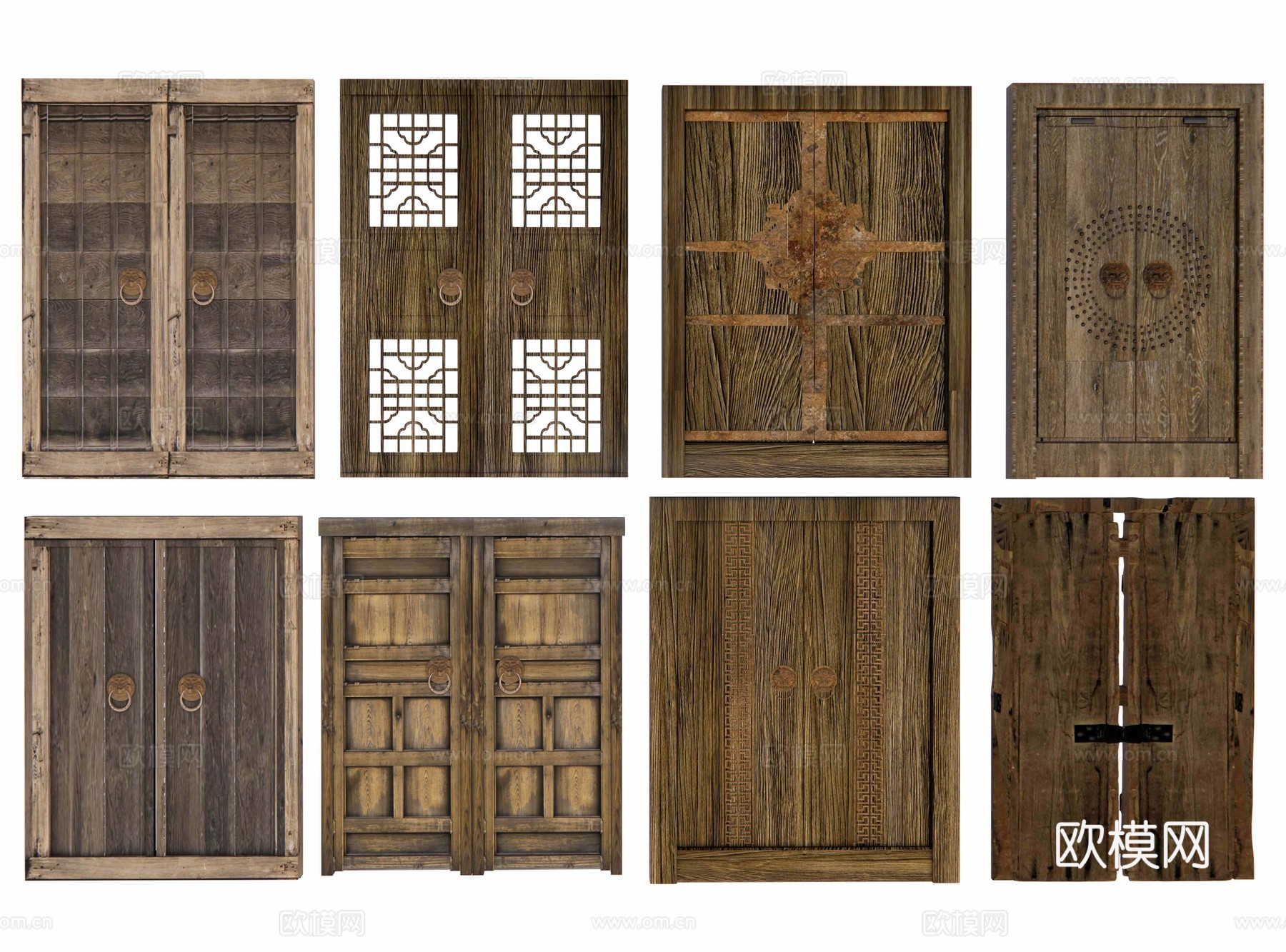 中式木头门 木门 老木门 老木头门 破旧木门 门板 原木门su模型