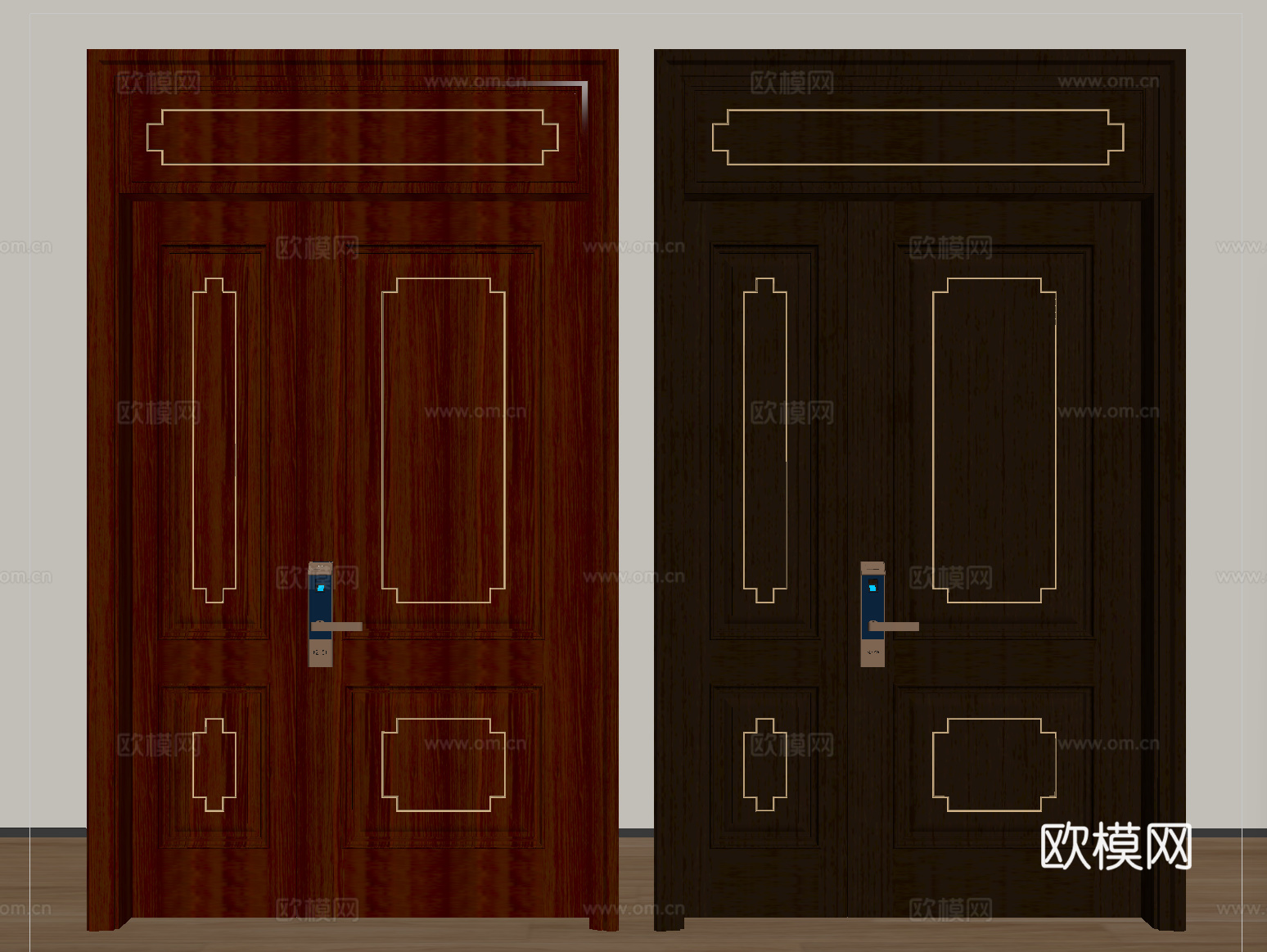 新中式防盗门 通顶门 子母门 入户门su模型