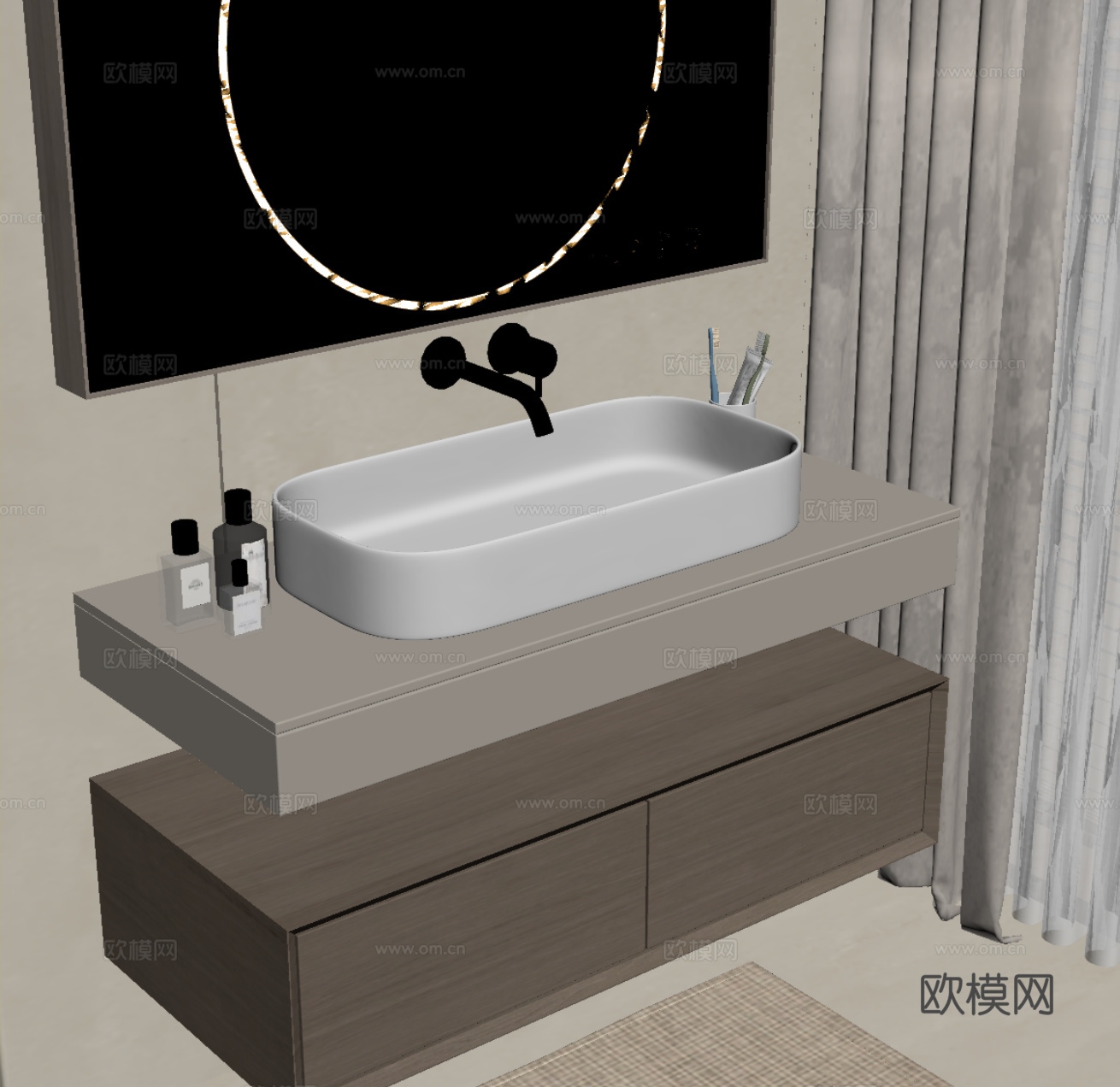 现代浴室柜 洗手台su模型